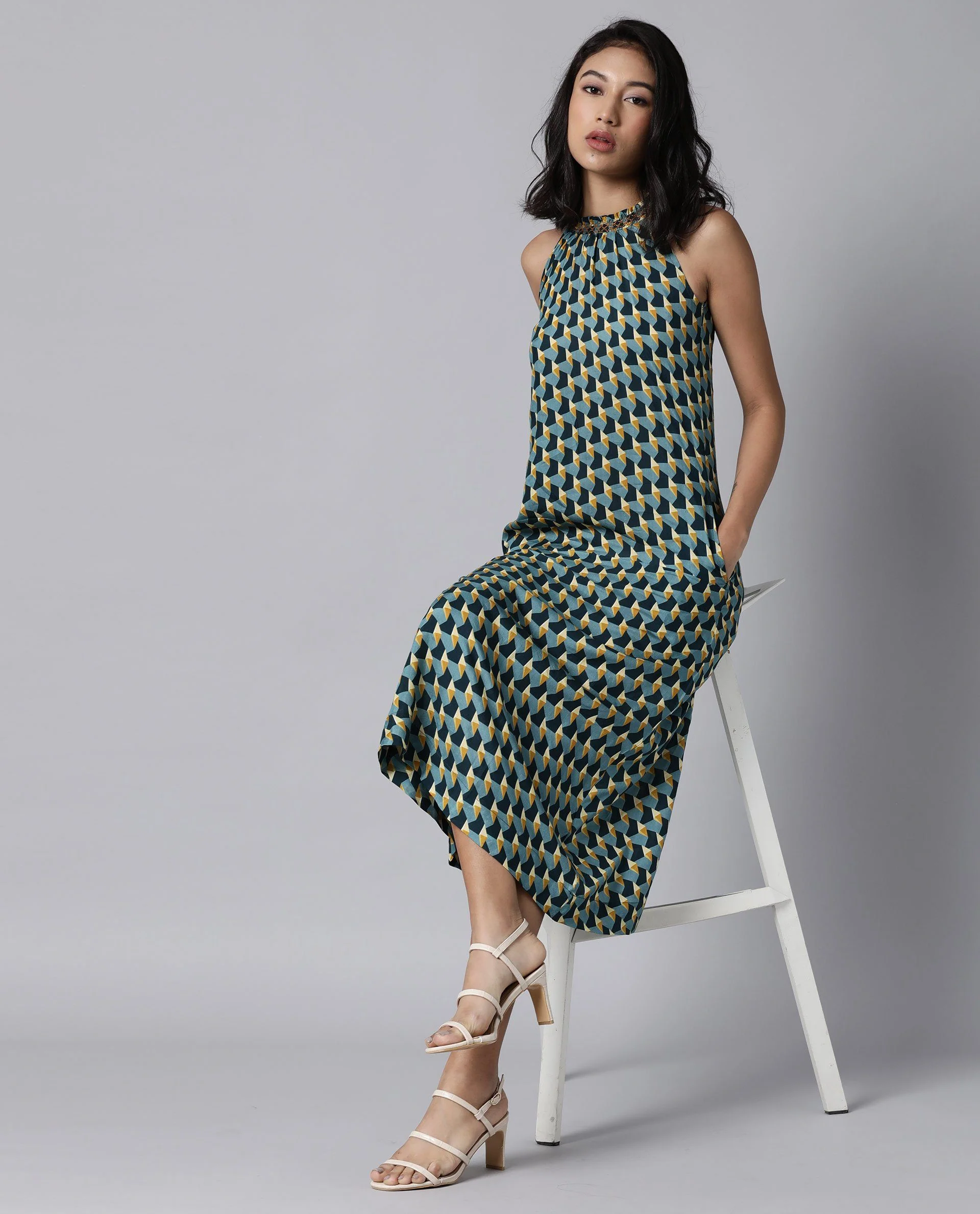 Rareism Women Rosa Mustard Dress Sleeveless Printed - Image 9