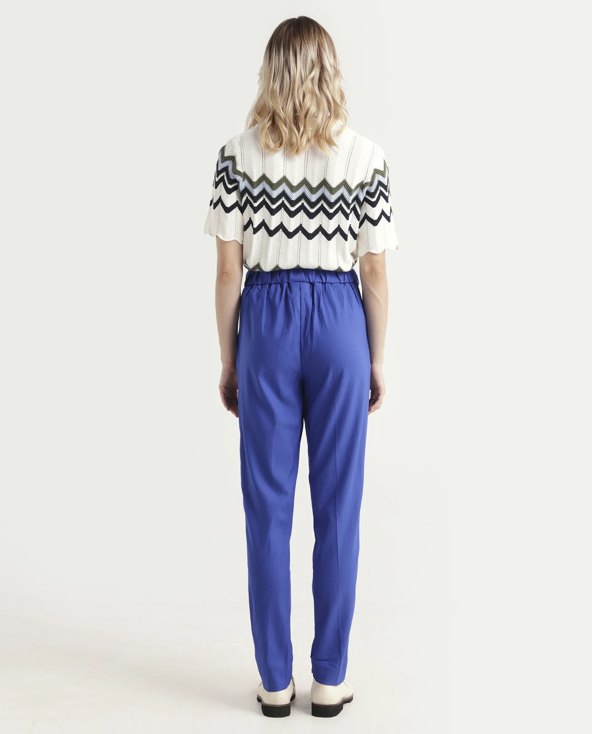 Rareism Women's Rosalia Blue Polyester Blend Plain Ankle Length Relaxed Fit Trouser - Image 7