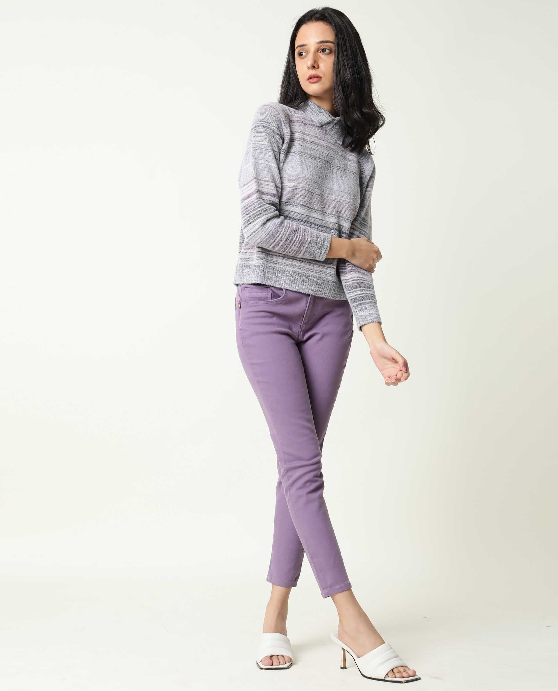 Rareism Women's Rosalva Grey Nylon High Neck Ombre Knee Length Regular Fit Sweater - Image 2