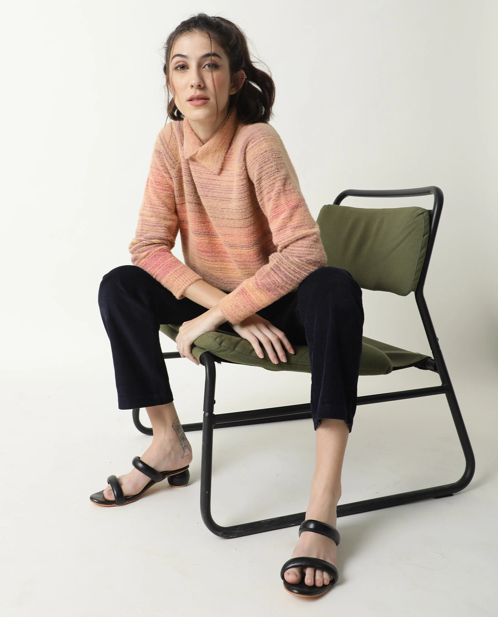 Rareism Women's Rosalva Pink Nylon High Neck Ombre Knee Length Regular Fit Sweater - Image 3