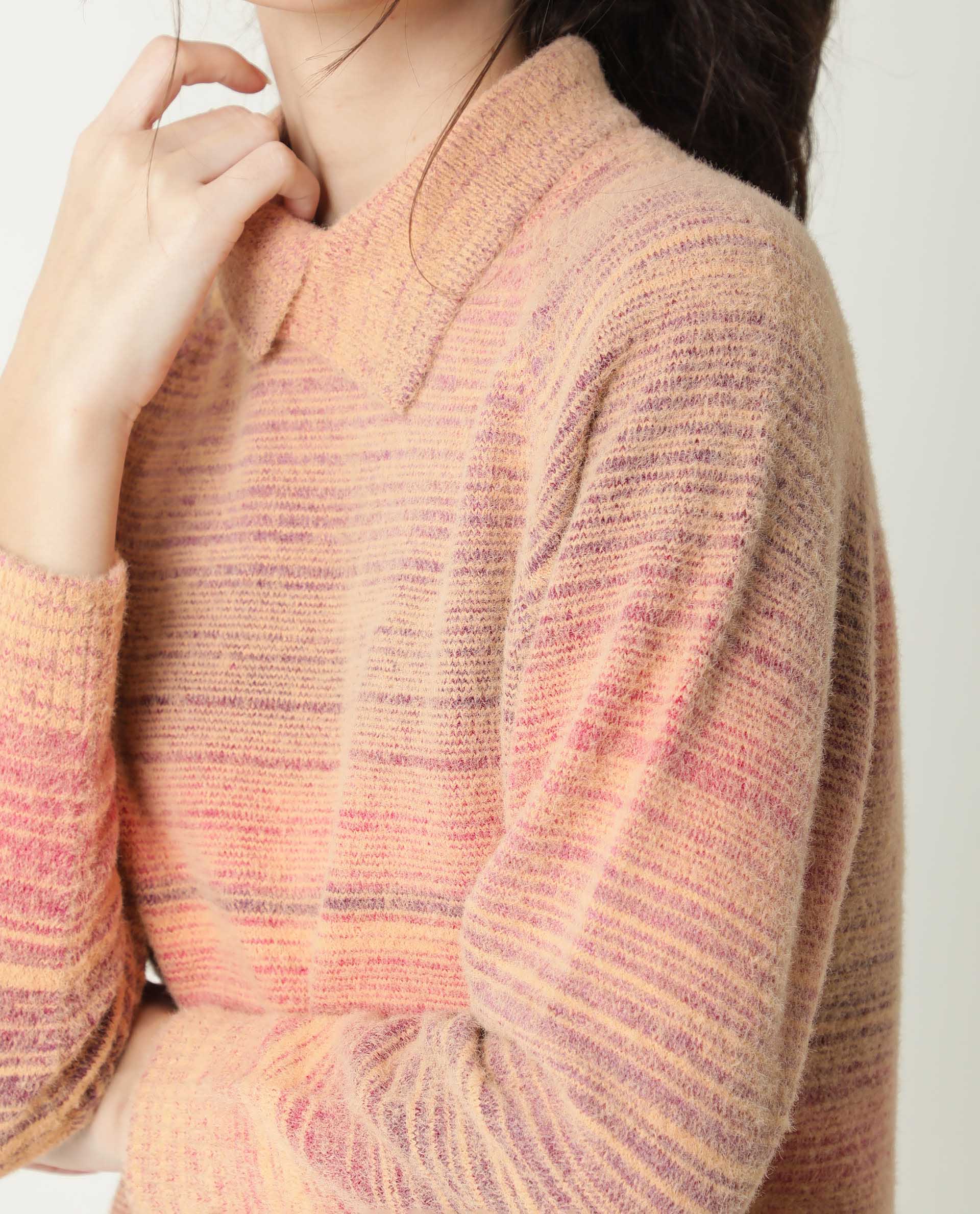 Rareism Women's Rosalva Pink Nylon High Neck Ombre Knee Length Regular Fit Sweater - Image 4