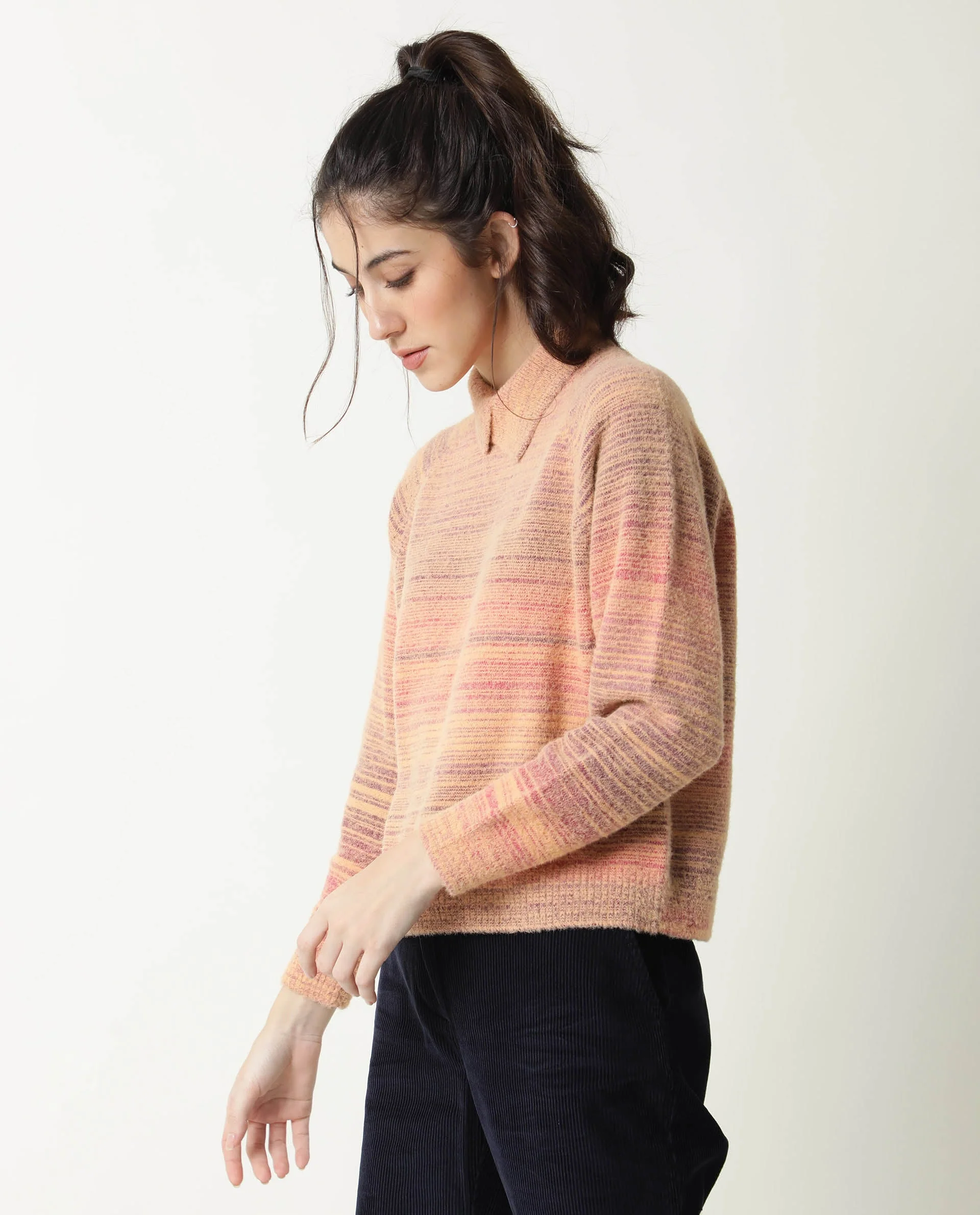 Rareism Women's Rosalva Pink Nylon High Neck Ombre Knee Length Regular Fit Sweater - Image 9