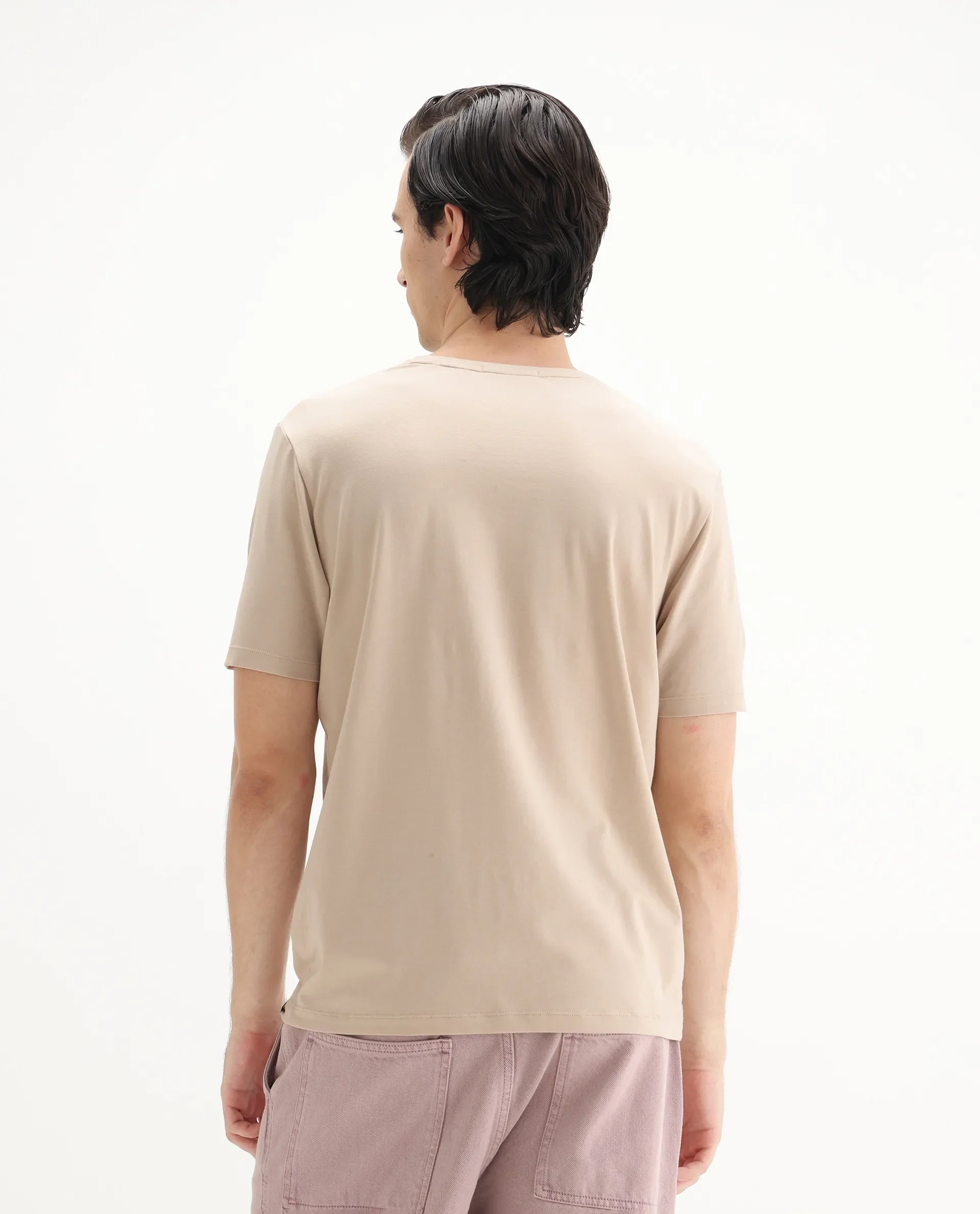 Rare Rabbit Men's Rosco Beige Cotton Blend Graphic Print Regular Fit Half Sleeve Crew Neck T-Shirt - Image 8