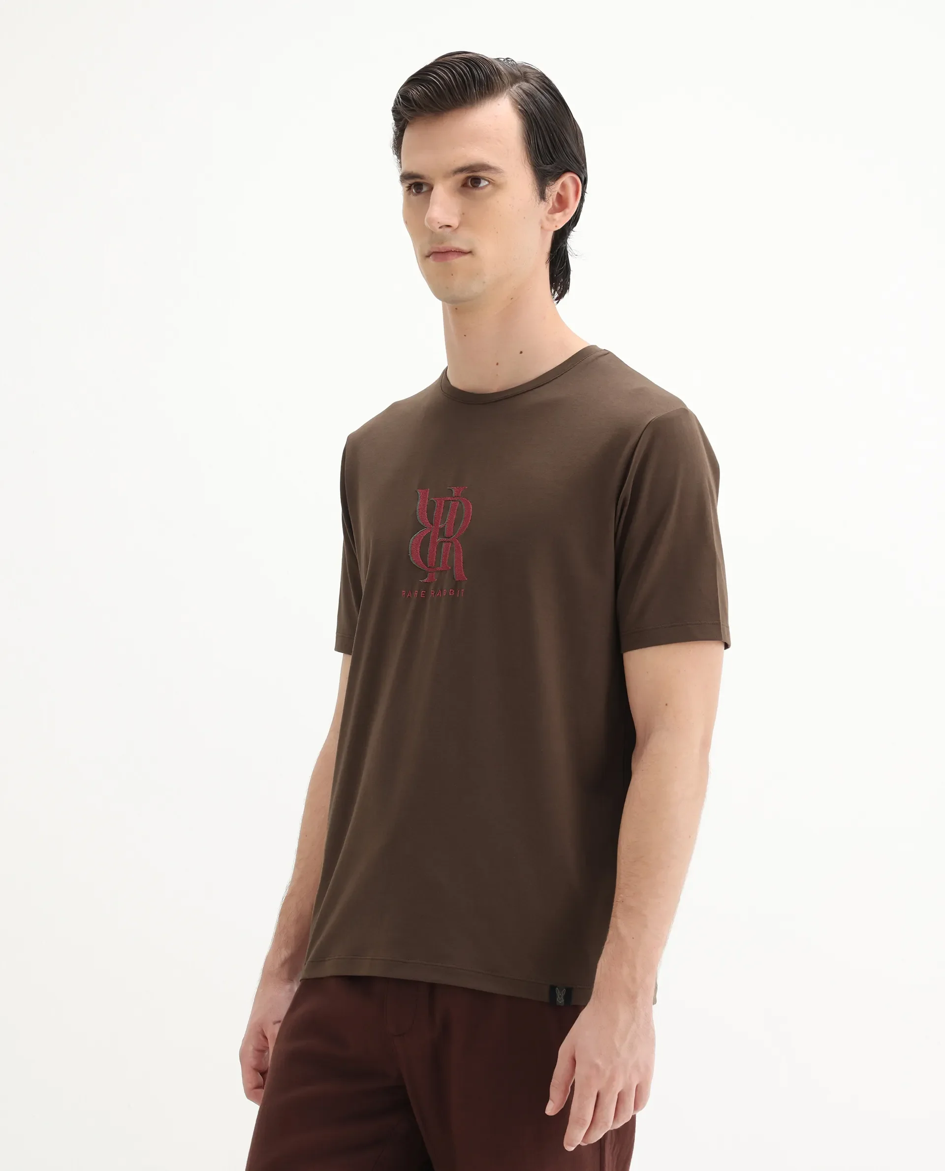 Rare Rabbit Men's Rosco Brown Cotton Blend Graphic Print Regular Fit Half Sleeve Crew Neck T-Shirt - Image 6