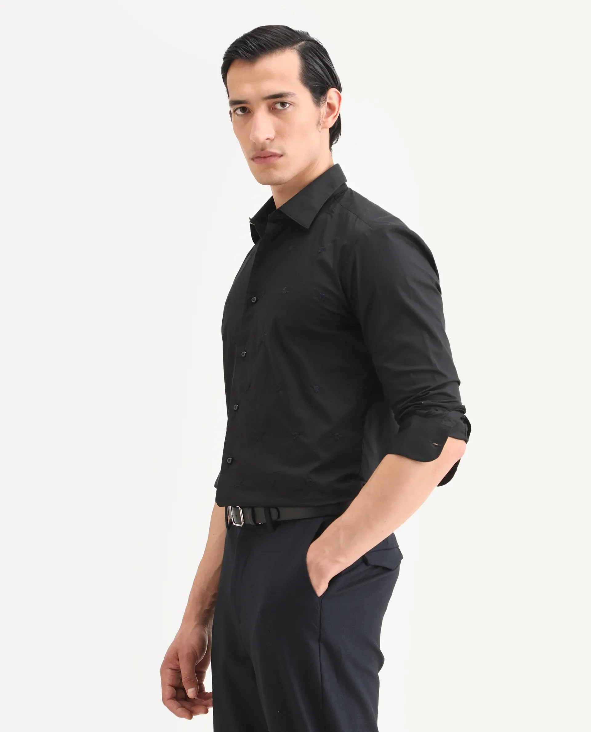 Rare Rabbit Men's Roser Black Cotton Embroidered Regular Fit Full Sleeve Collared Shirt - Image 7