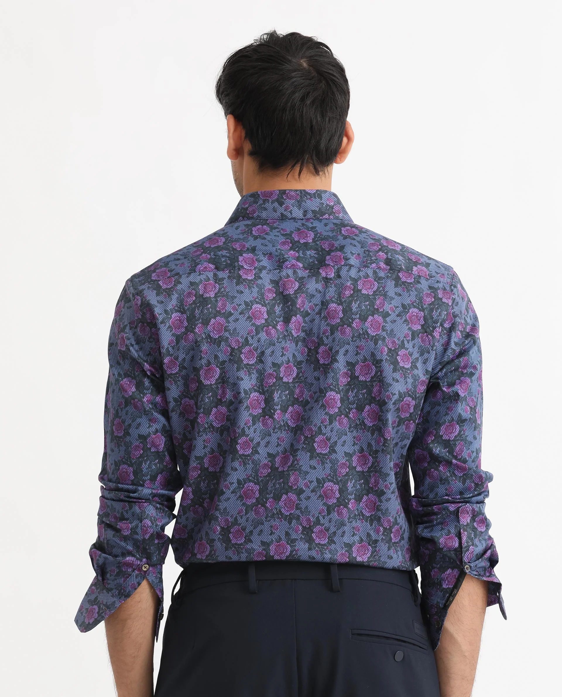 Rare Rabbit Men's Rosess Blue Cotton Floral Print Regular Fit Full Sleeve Collared Shirt - Image 9