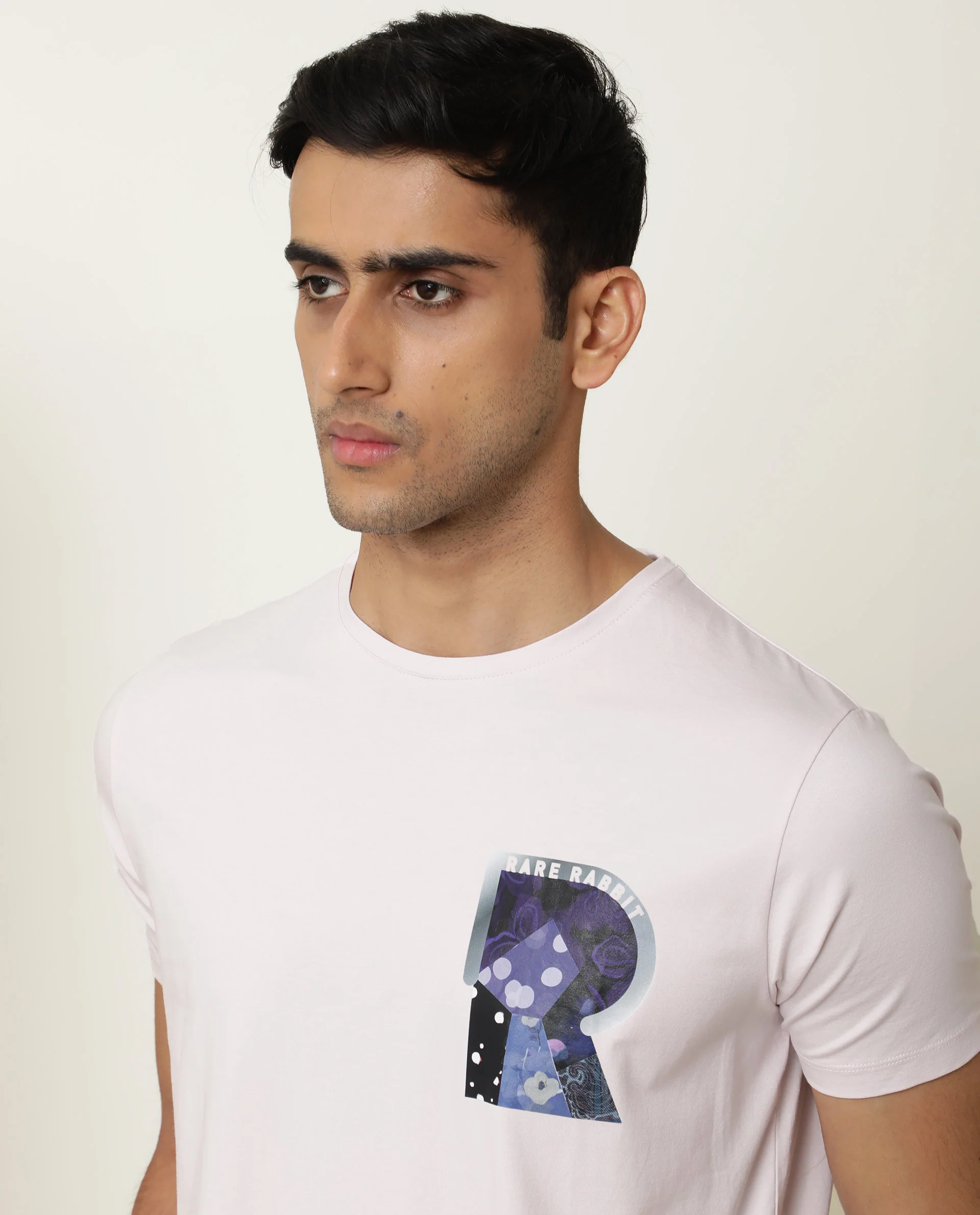 Rare Rabbit Men's Roseta Pink Cotton Graphic Print Slim Fit Half Sleeve Crew Neck T-Shirt - Image 2