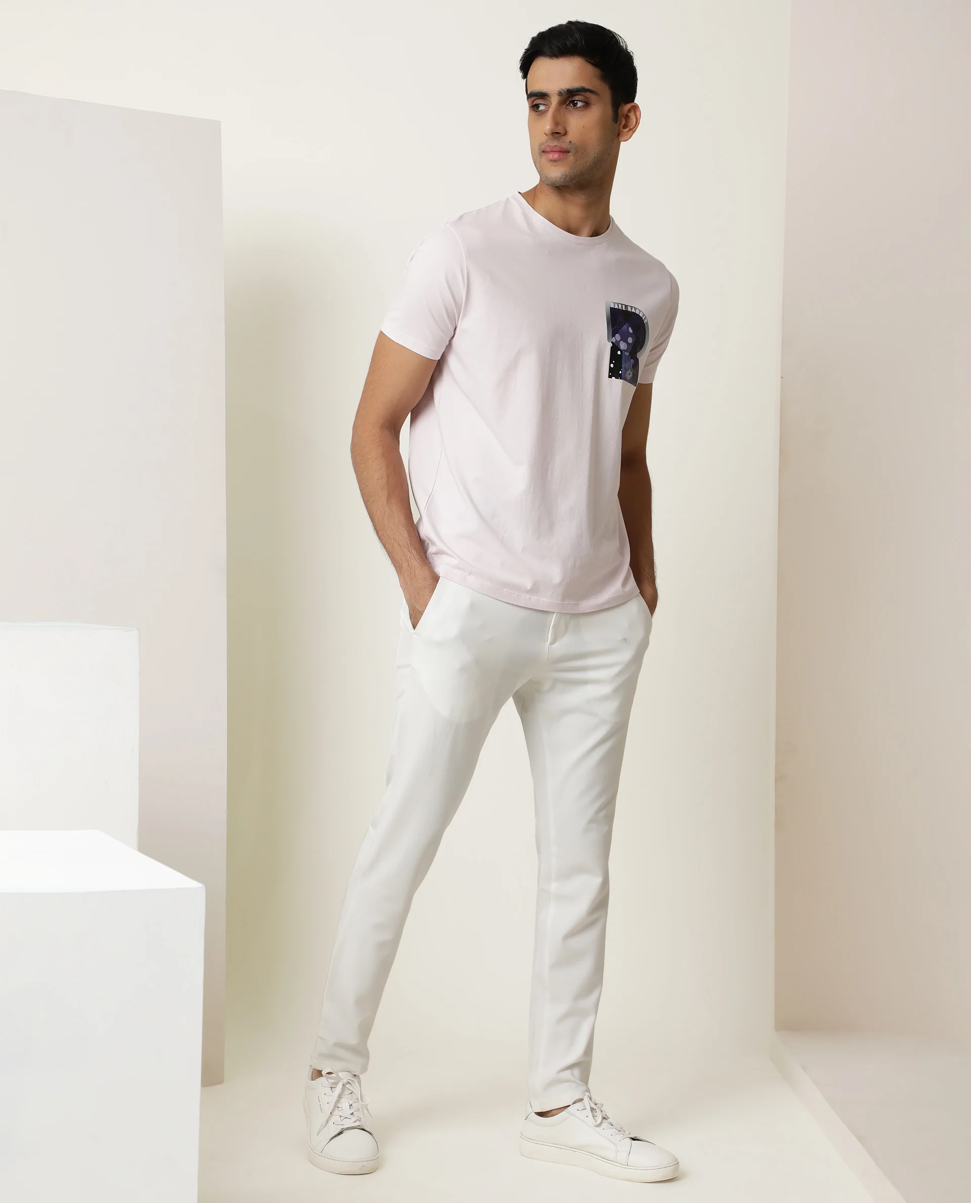 Rare Rabbit Men's Roseta Pink Cotton Graphic Print Slim Fit Half Sleeve Crew Neck T-Shirt - Image 3