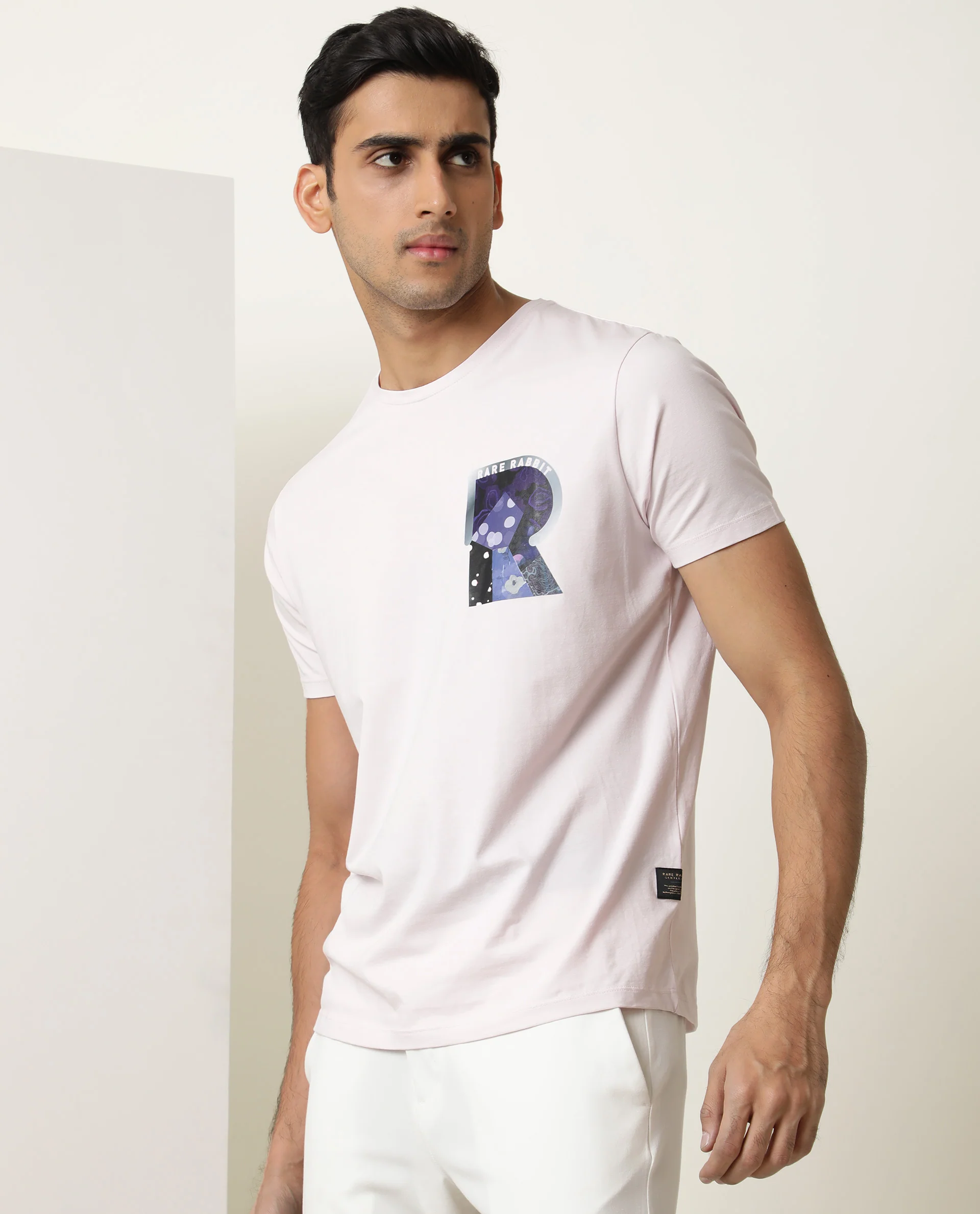 Rare Rabbit Men's Roseta Pink Cotton Graphic Print Slim Fit Half Sleeve Crew Neck T-Shirt - Image 4