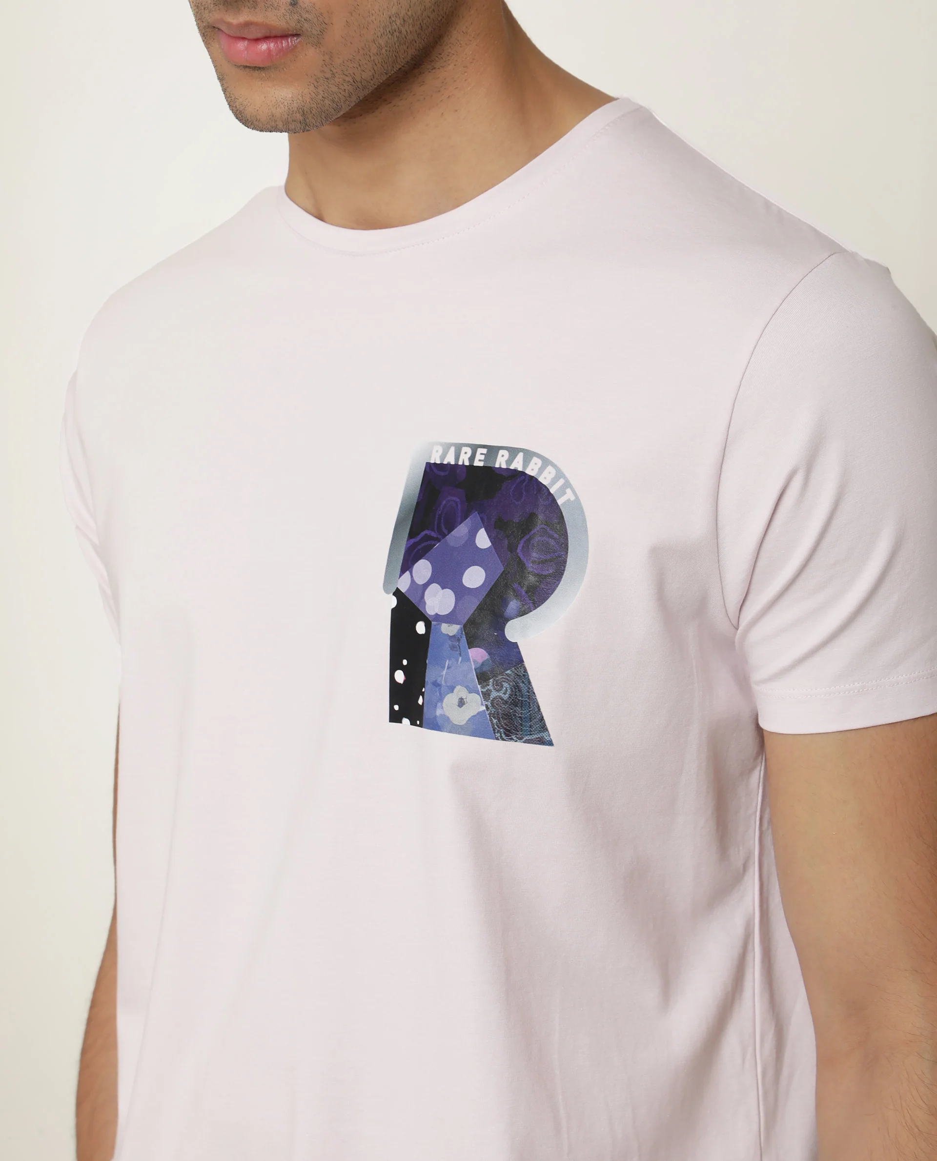 Rare Rabbit Men's Roseta Pink Cotton Graphic Print Slim Fit Half Sleeve Crew Neck T-Shirt - Image 5