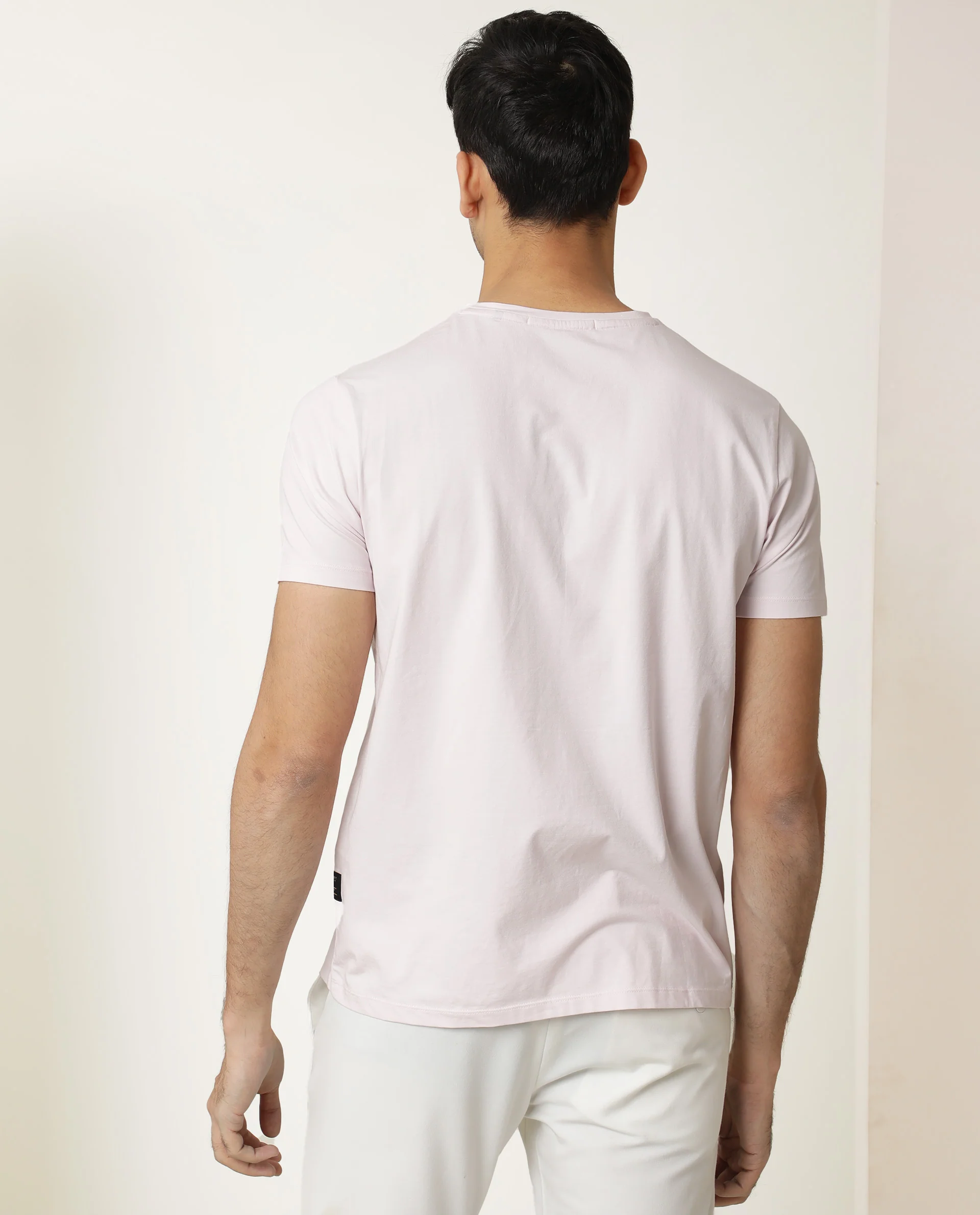 Rare Rabbit Men's Roseta Pink Cotton Graphic Print Slim Fit Half Sleeve Crew Neck T-Shirt - Image 6