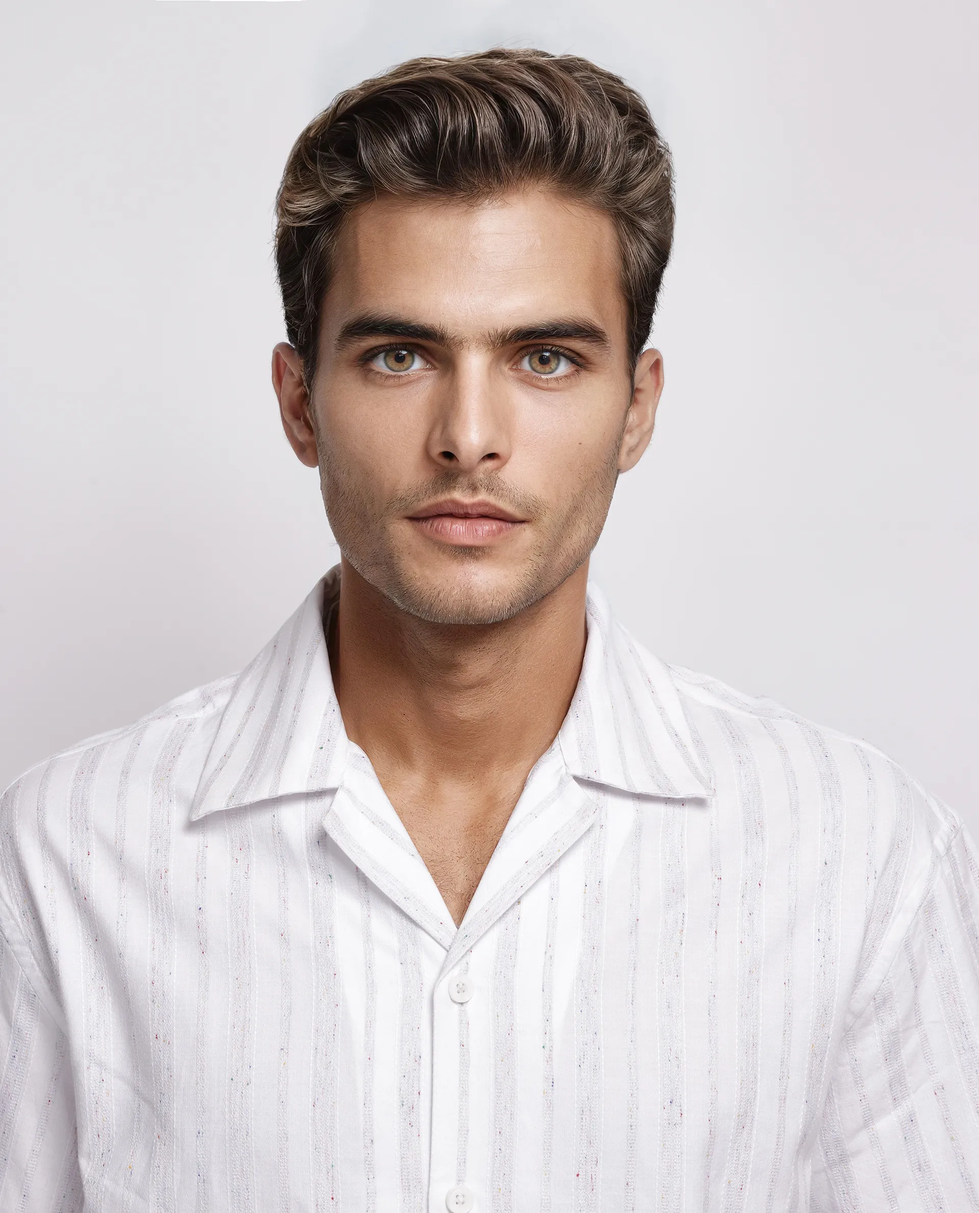 Rare Rabbit Men's Roshi White Cotton Striped Print Relaxed Fit Half Sleeve Cuban Collar Shirt - Image 6