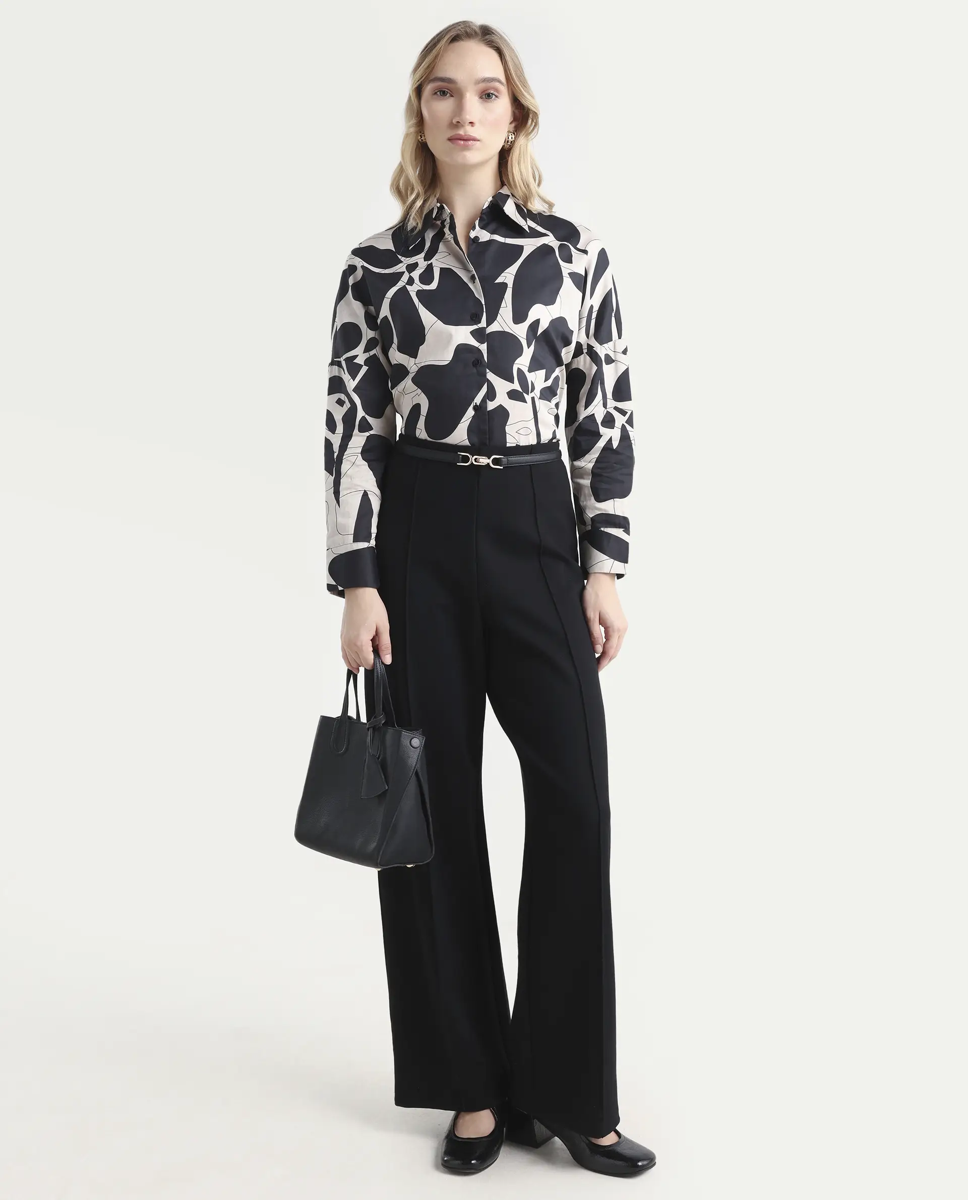 Rareism Women's Spread Collar Floral Print Cuffed Sleeve Relaxed Fit Top - Image 2