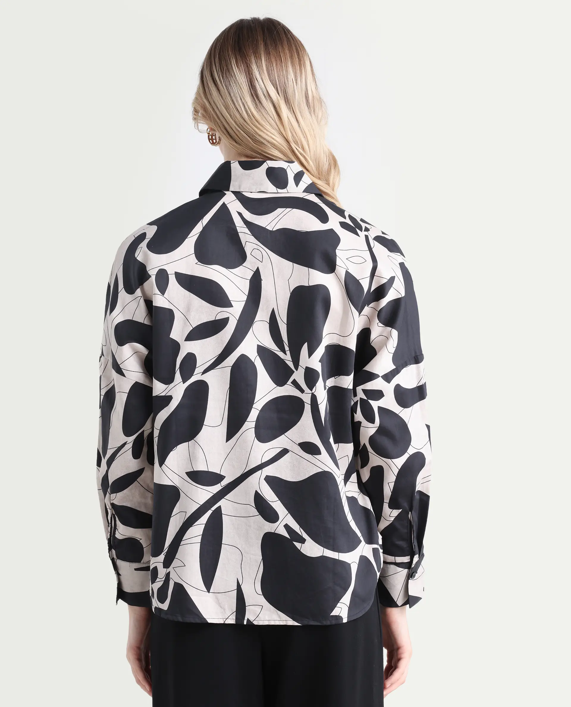 Rareism Women's Spread Collar Floral Print Cuffed Sleeve Relaxed Fit Top - Image 7