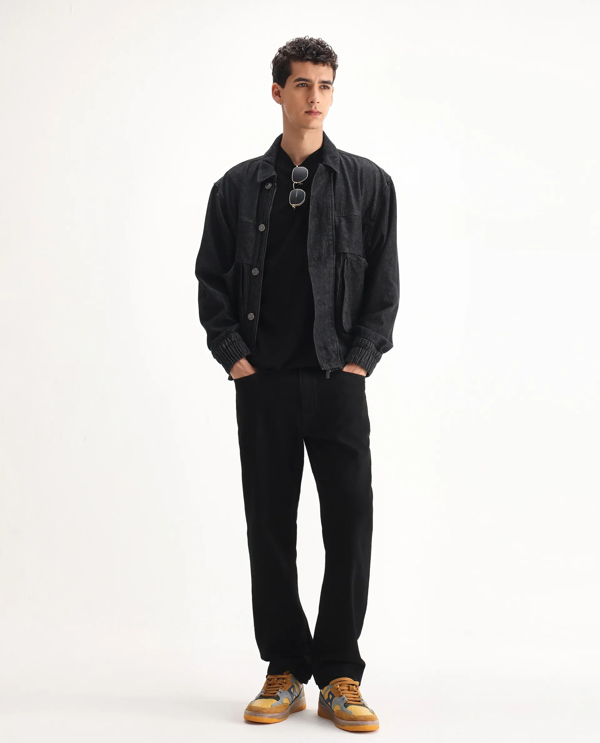 Rare Rabbit Men's Rosic Black Cotton Plain Morris Regular Fit Jeans