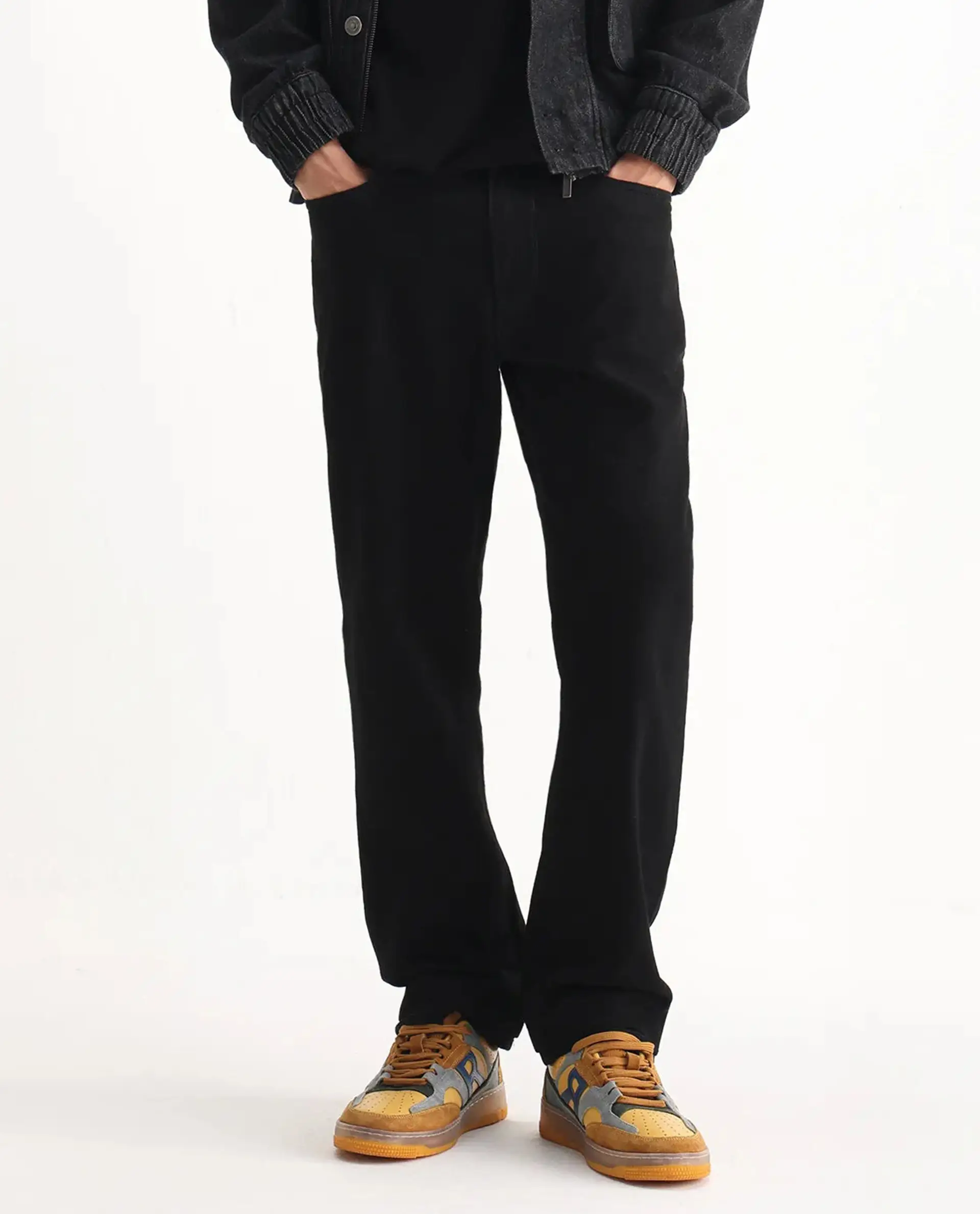 Rare Rabbit Men's Rosic Black Cotton Plain Morris Regular Fit Jeans - Image 10
