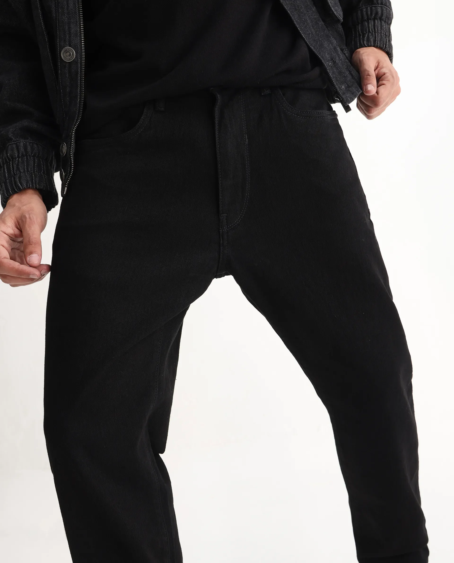 Rare Rabbit Men's Rosic Black Cotton Plain Morris Regular Fit Jeans - Image 2