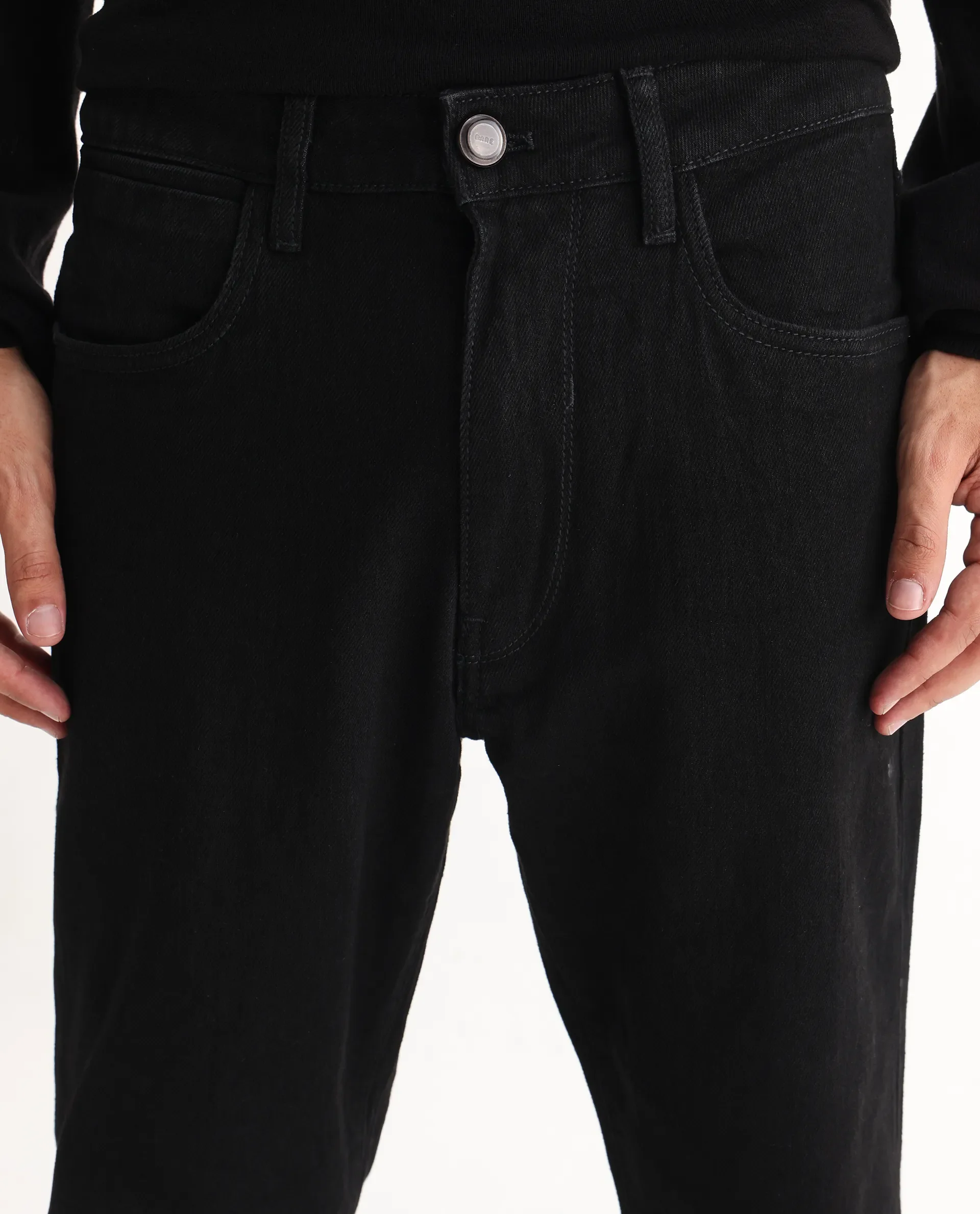Rare Rabbit Men's Rosic Black Cotton Plain Morris Regular Fit Jeans - Image 4