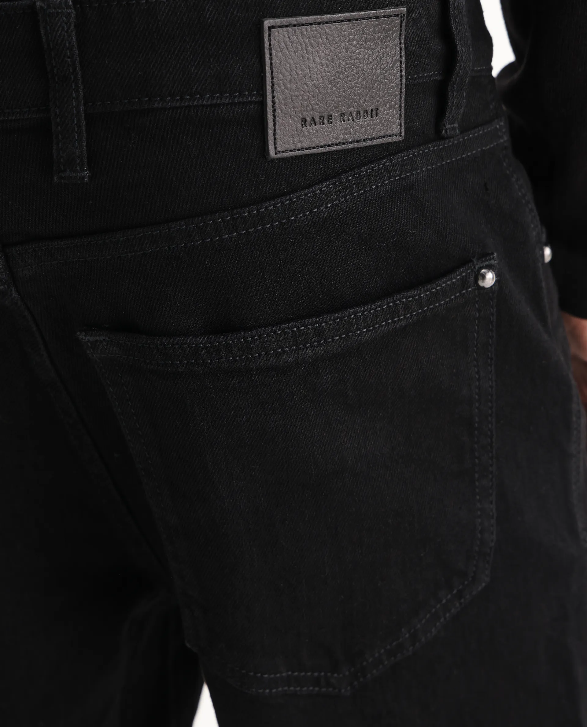 Rare Rabbit Men's Rosic Black Cotton Plain Morris Regular Fit Jeans - Image 7