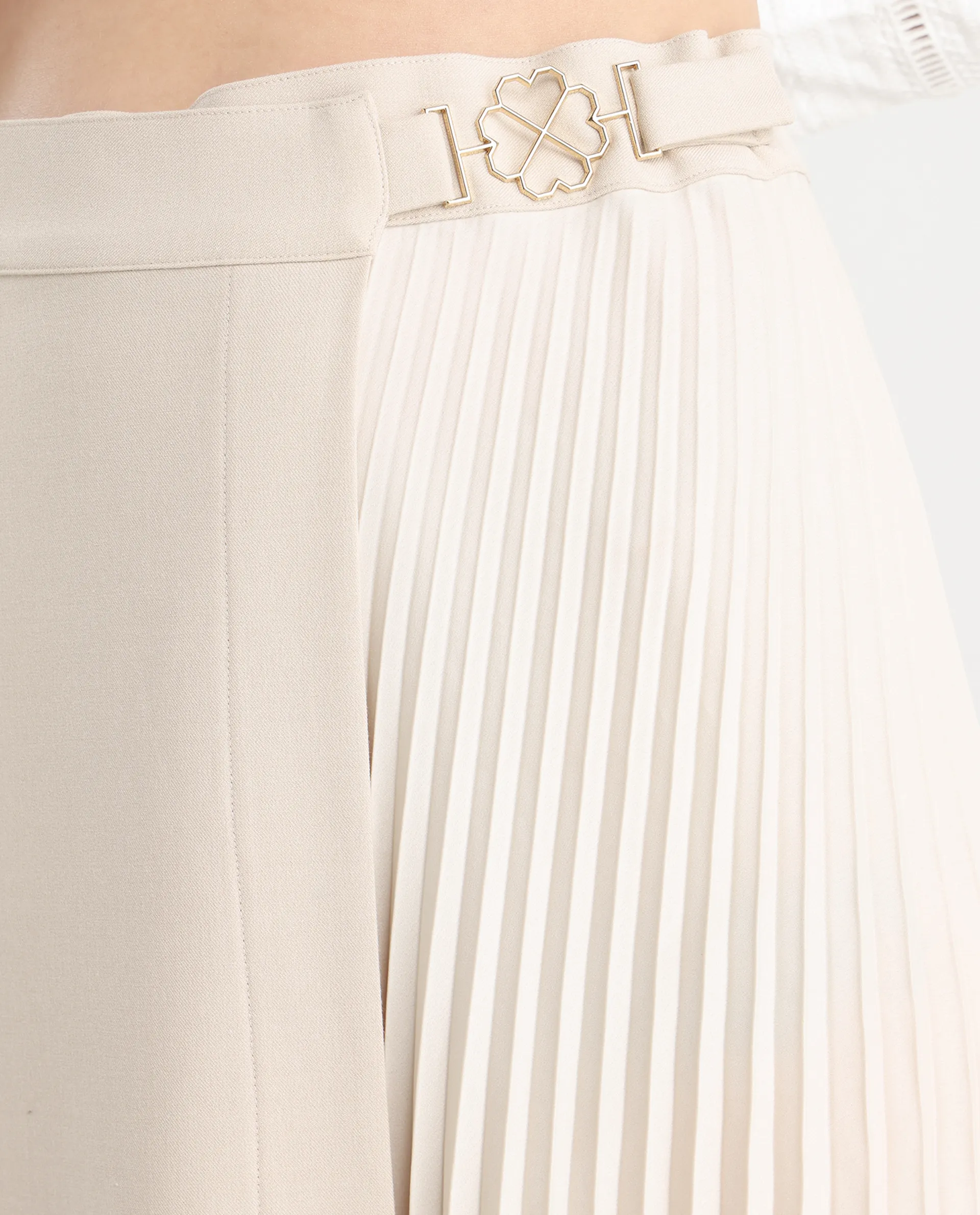 Rareism Women's Roski Light Beige Polyester Blend Flared Skirt - Image 3