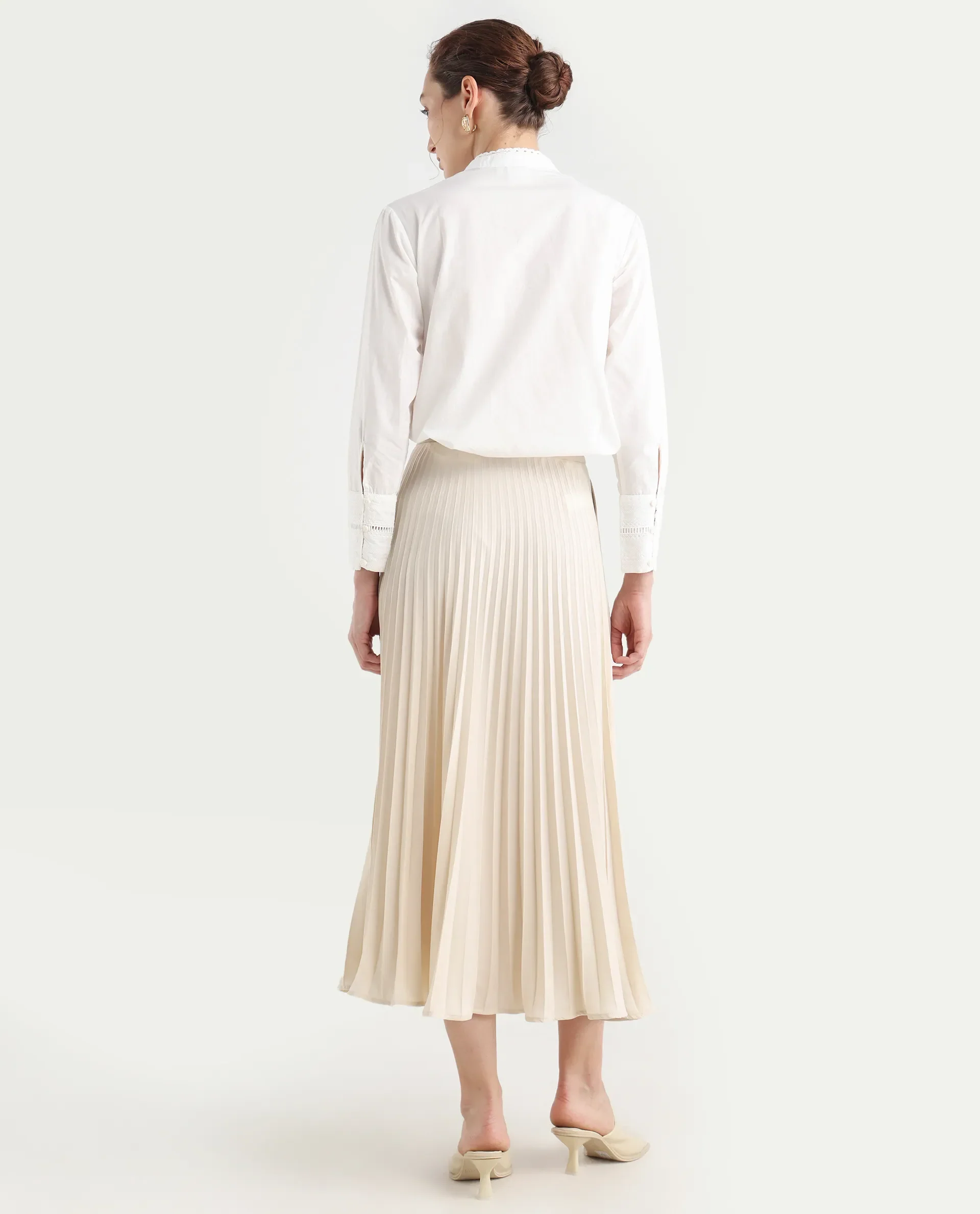 Rareism Women's Roski Light Beige Polyester Blend Flared Skirt - Image 7