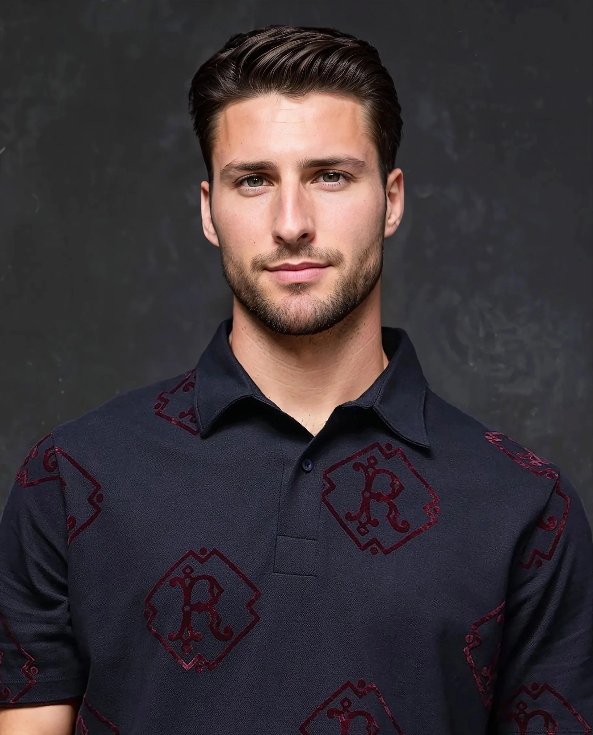 Rare Rabbit Men's Roson Navy Cotton Monogram Print Regular Fit Half Sleeve Polo - Image 6