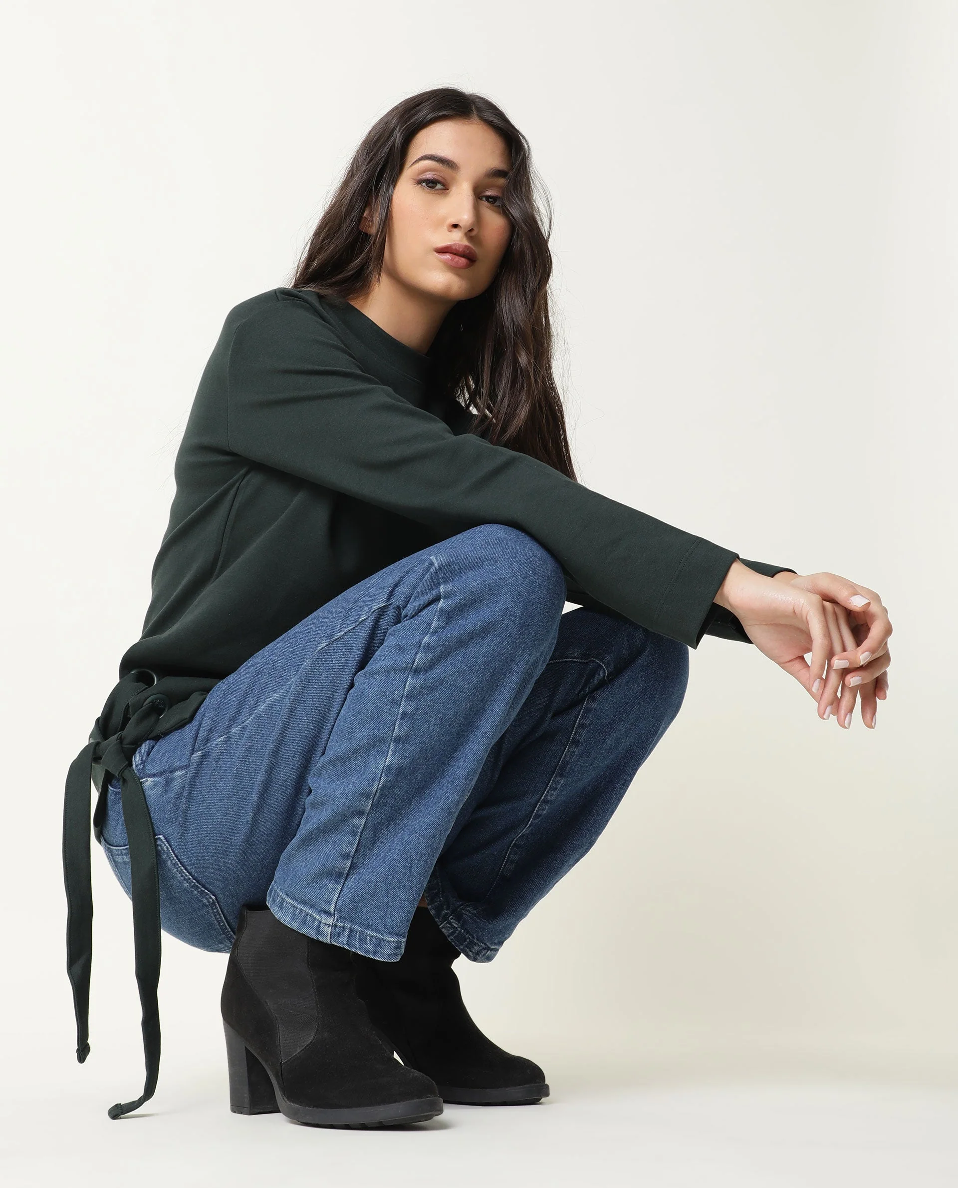 Rareism Women's Ross- Green Cotton Crew Neck Plain Regular Fit Top - Image 6