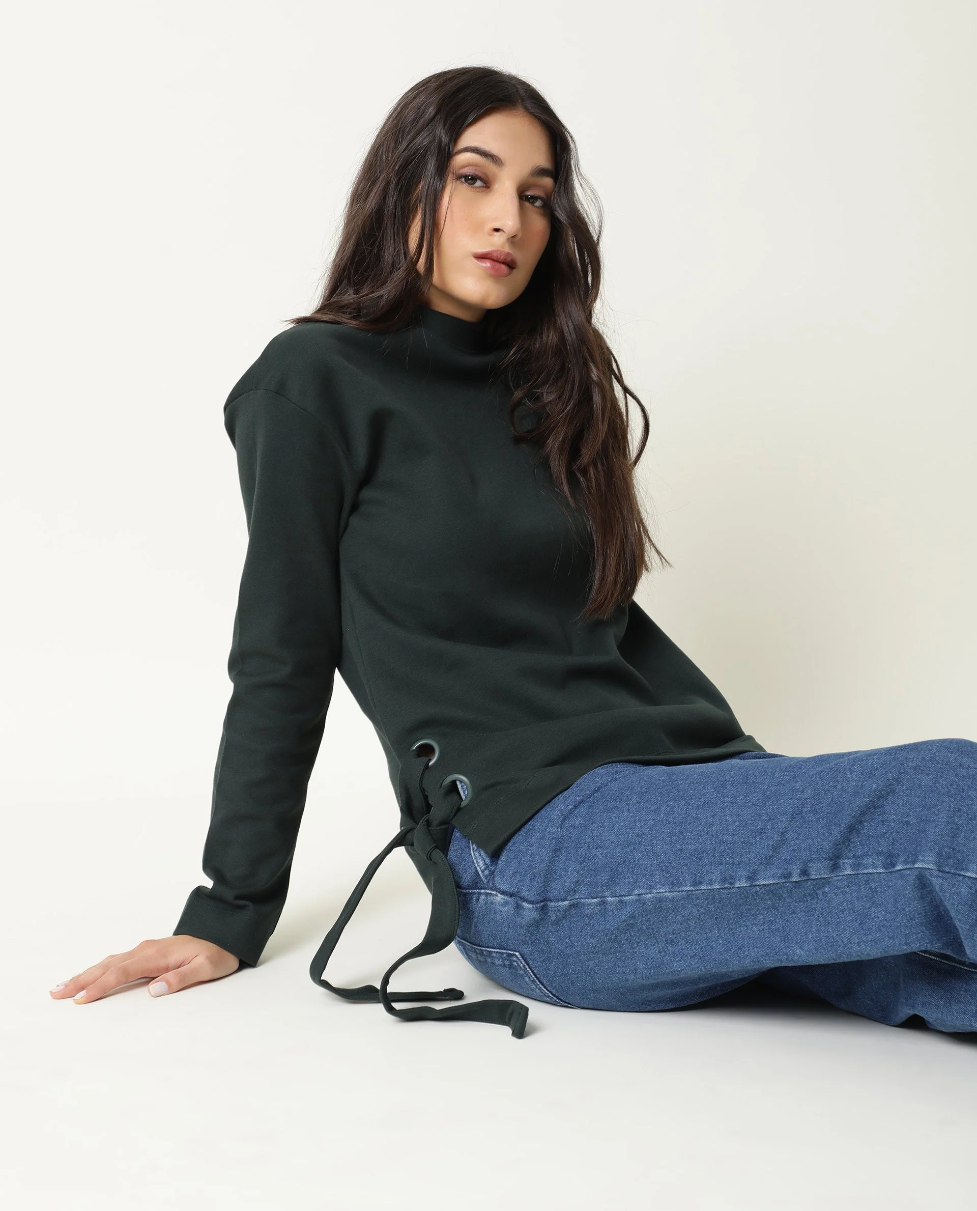 Rareism Women's Ross- Green Cotton Crew Neck Plain Regular Fit Top - Image 7