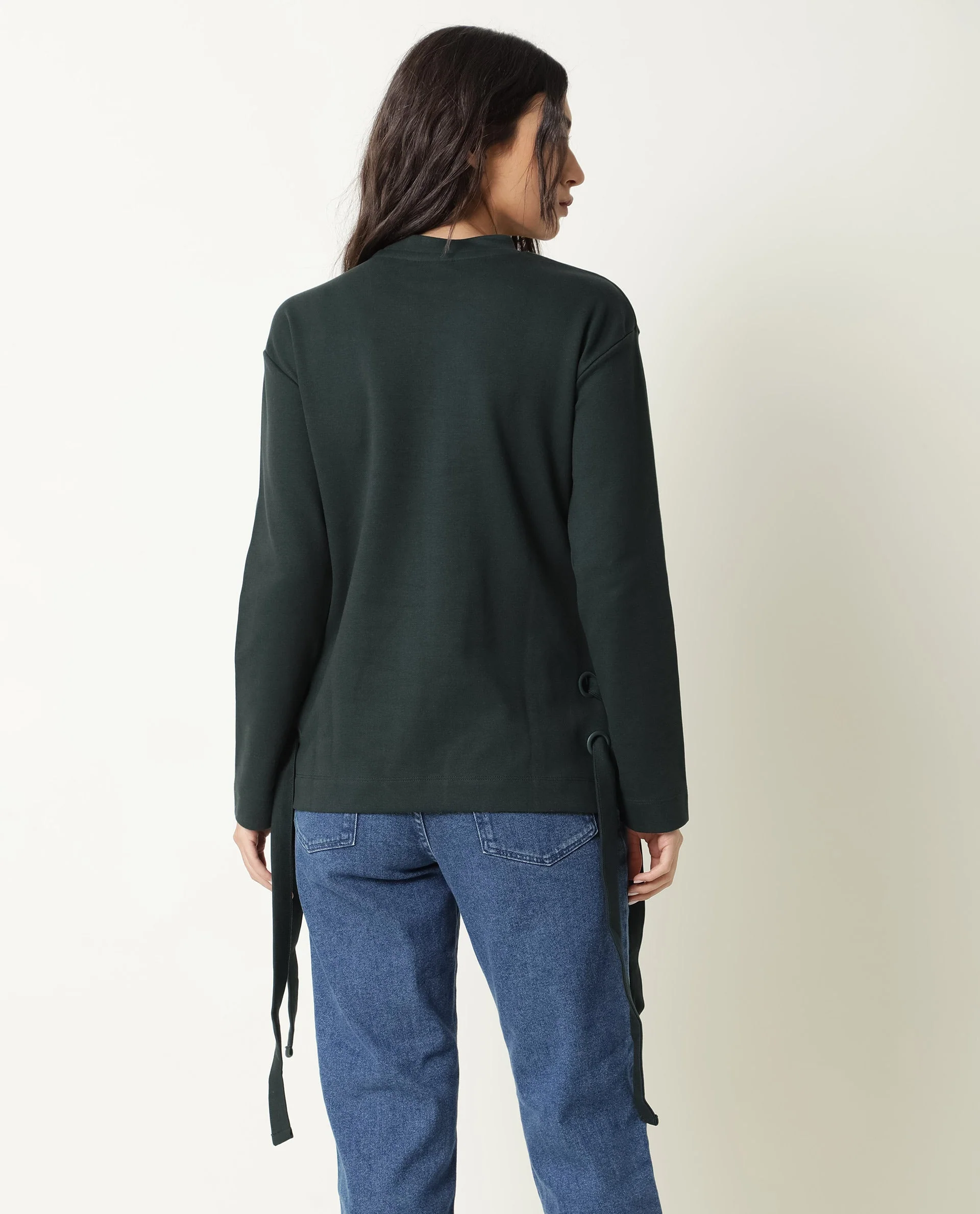 Rareism Women's Ross- Green Cotton Crew Neck Plain Regular Fit Top - Image 8