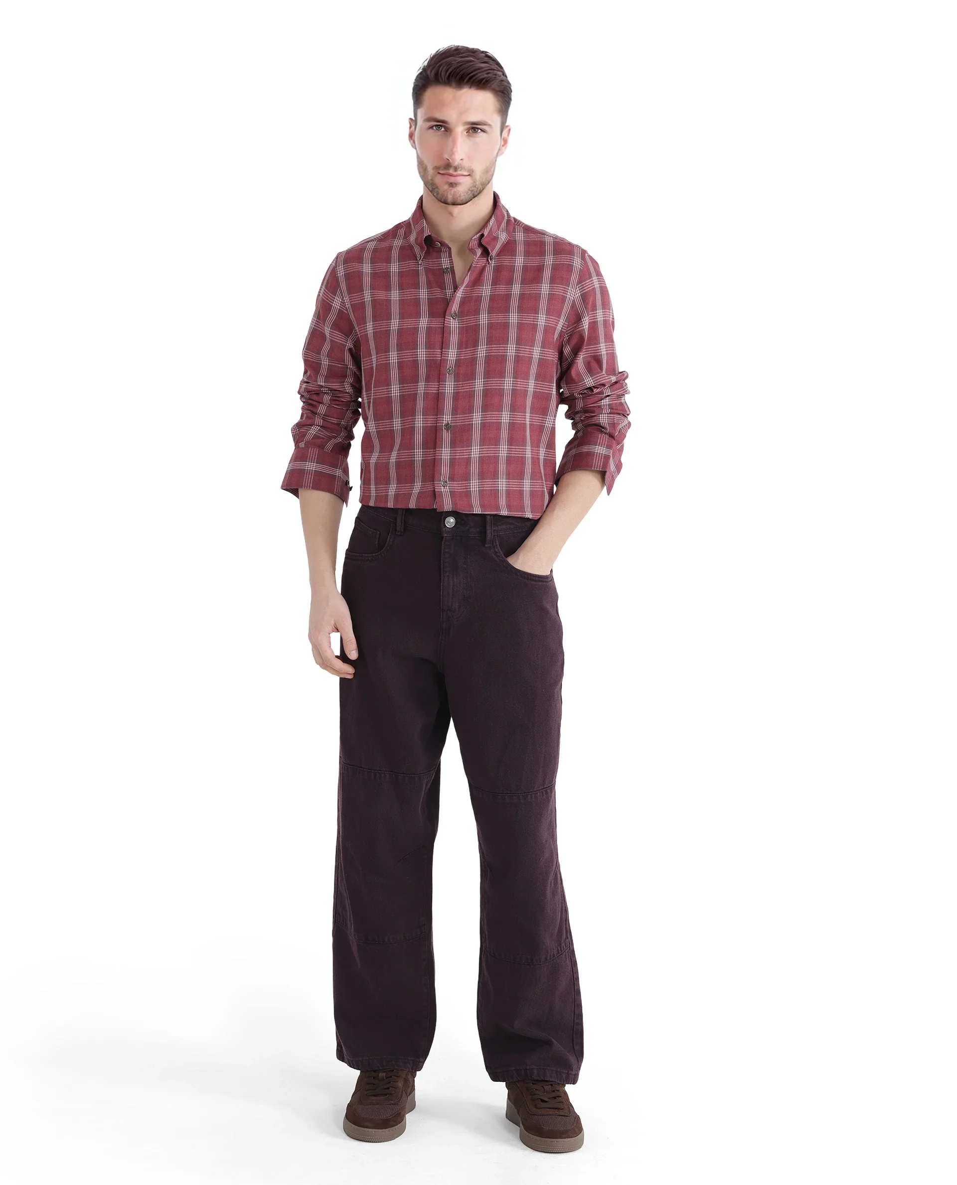 Rare Rabbit Men's Rosy Dark Pink Cotton Checked Print Regular Fit Full Sleeve Collared Shirt - Image 3