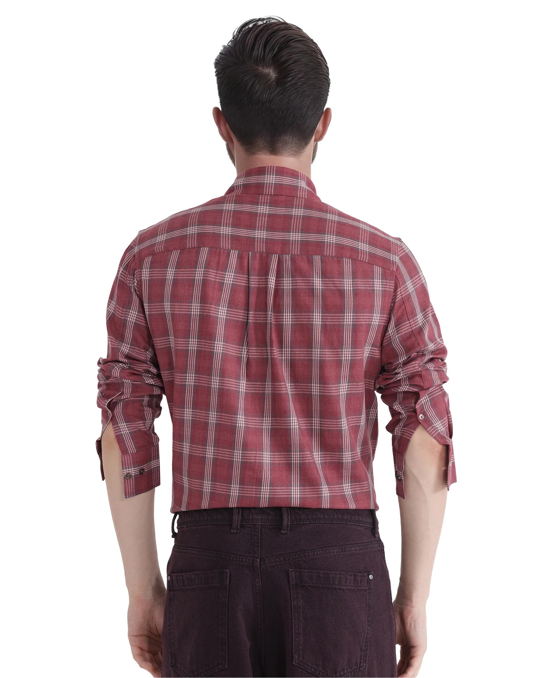 Rare Rabbit Men's Rosy Dark Pink Cotton Checked Print Regular Fit Full Sleeve Collared Shirt - Image 5
