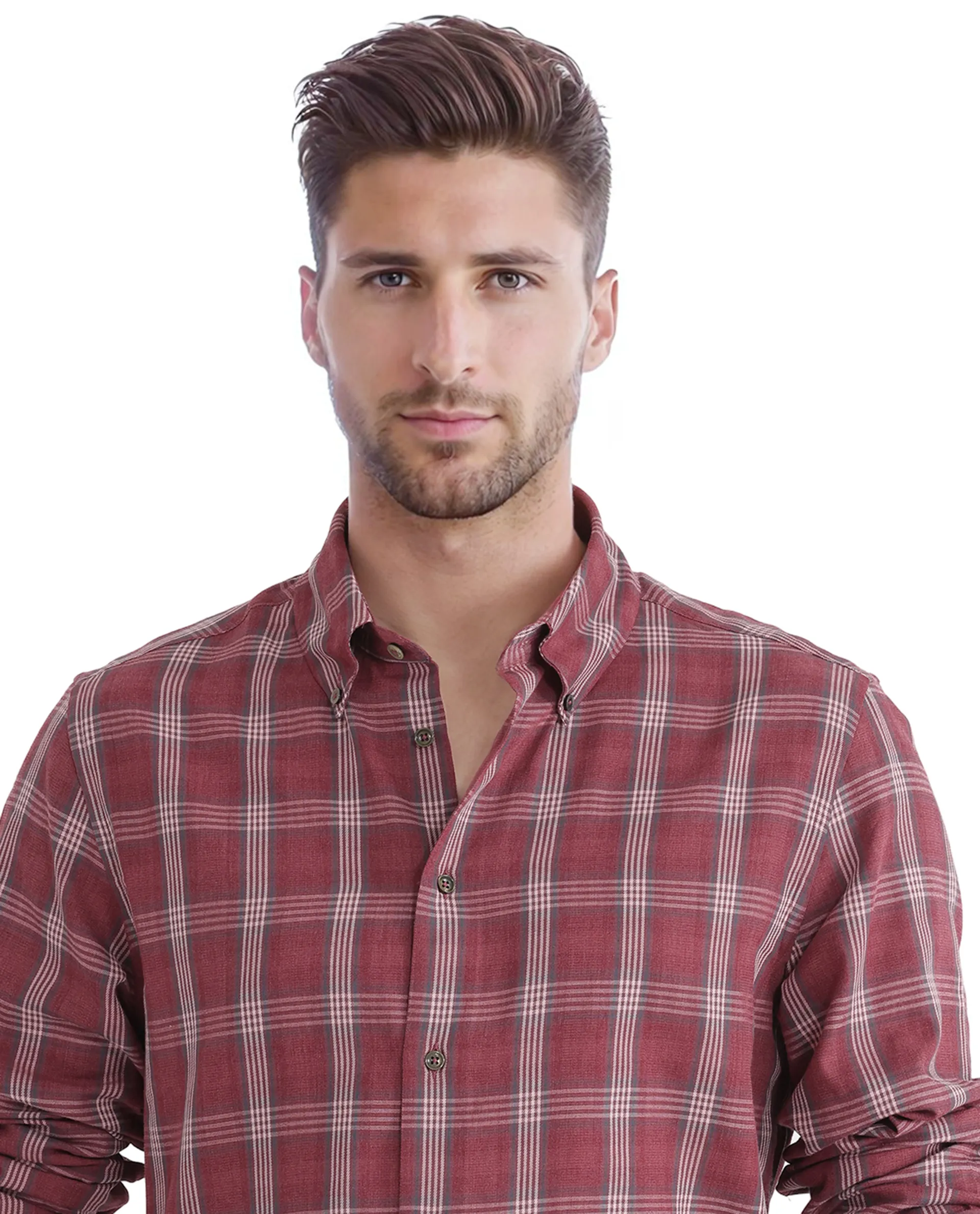 Rare Rabbit Men's Rosy Dark Pink Cotton Checked Print Regular Fit Full Sleeve Collared Shirt - Image 7