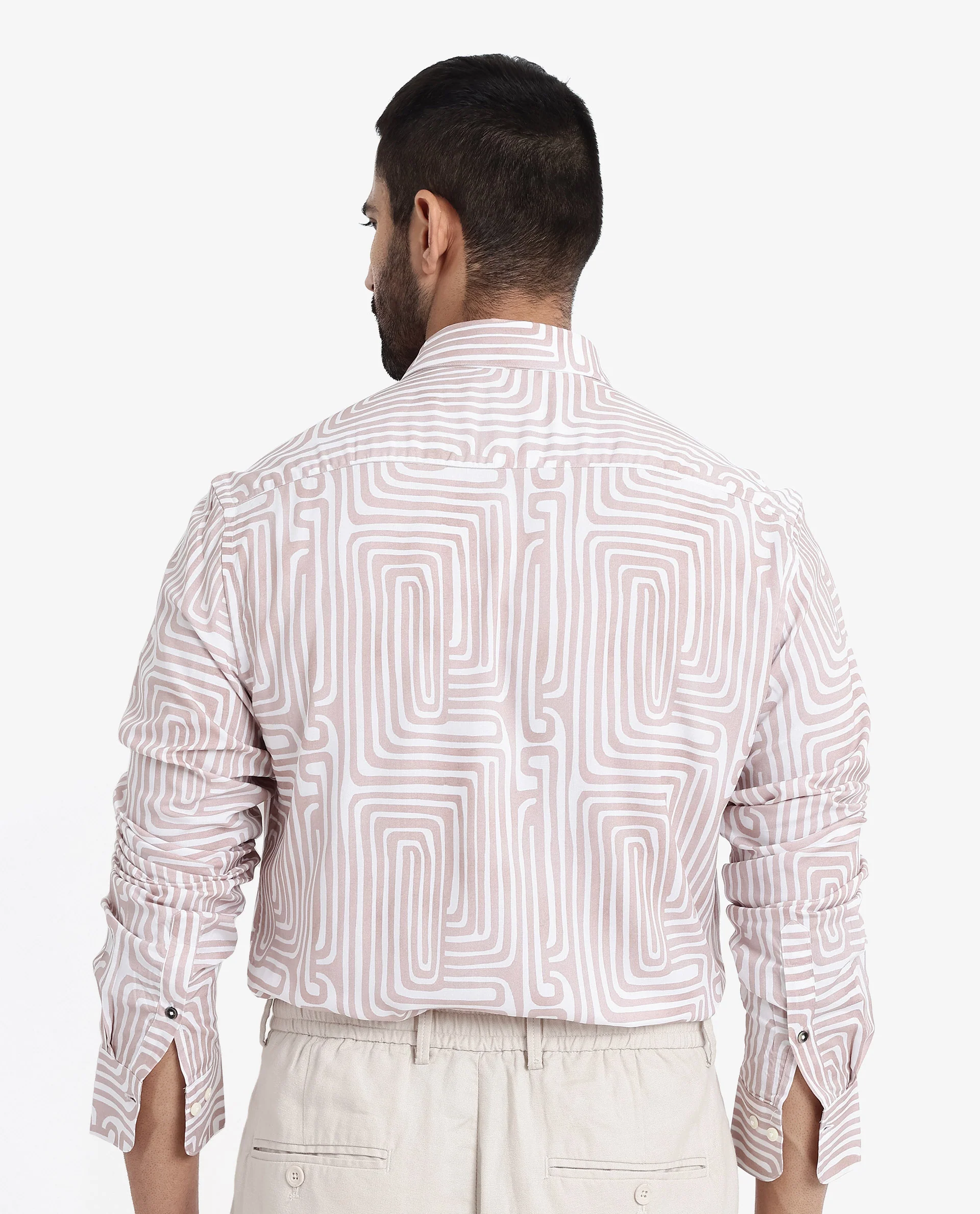 Rare Rabbit Men's Rotary Beige Cotton Abstract Print Tailored Fit Full Sleeve Collared Shirt - Image 7
