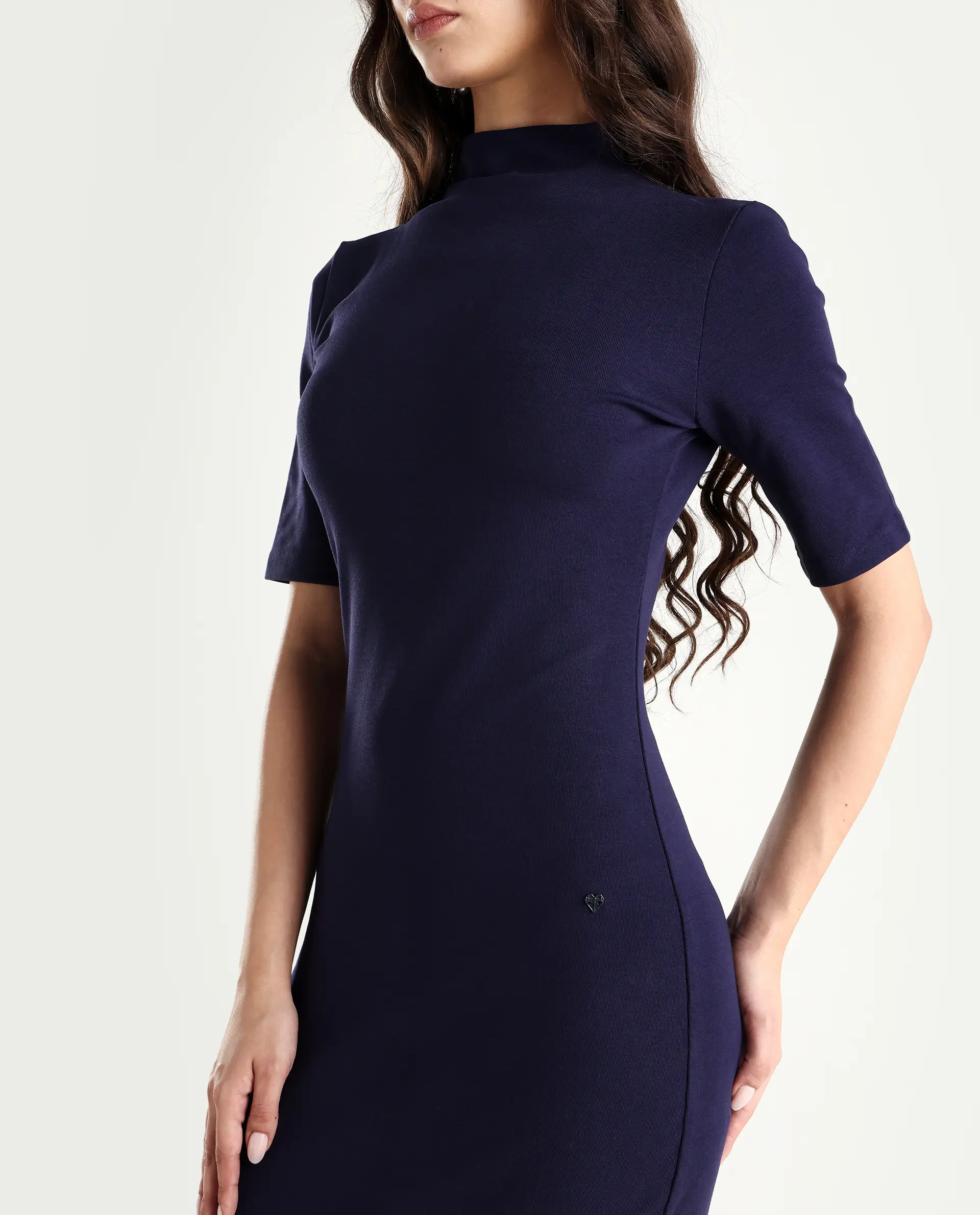 Rareism Women's Rotary Dusky Purple Cotton Blend High Neck Plain Maxi Slim Fit Dress - Image 4
