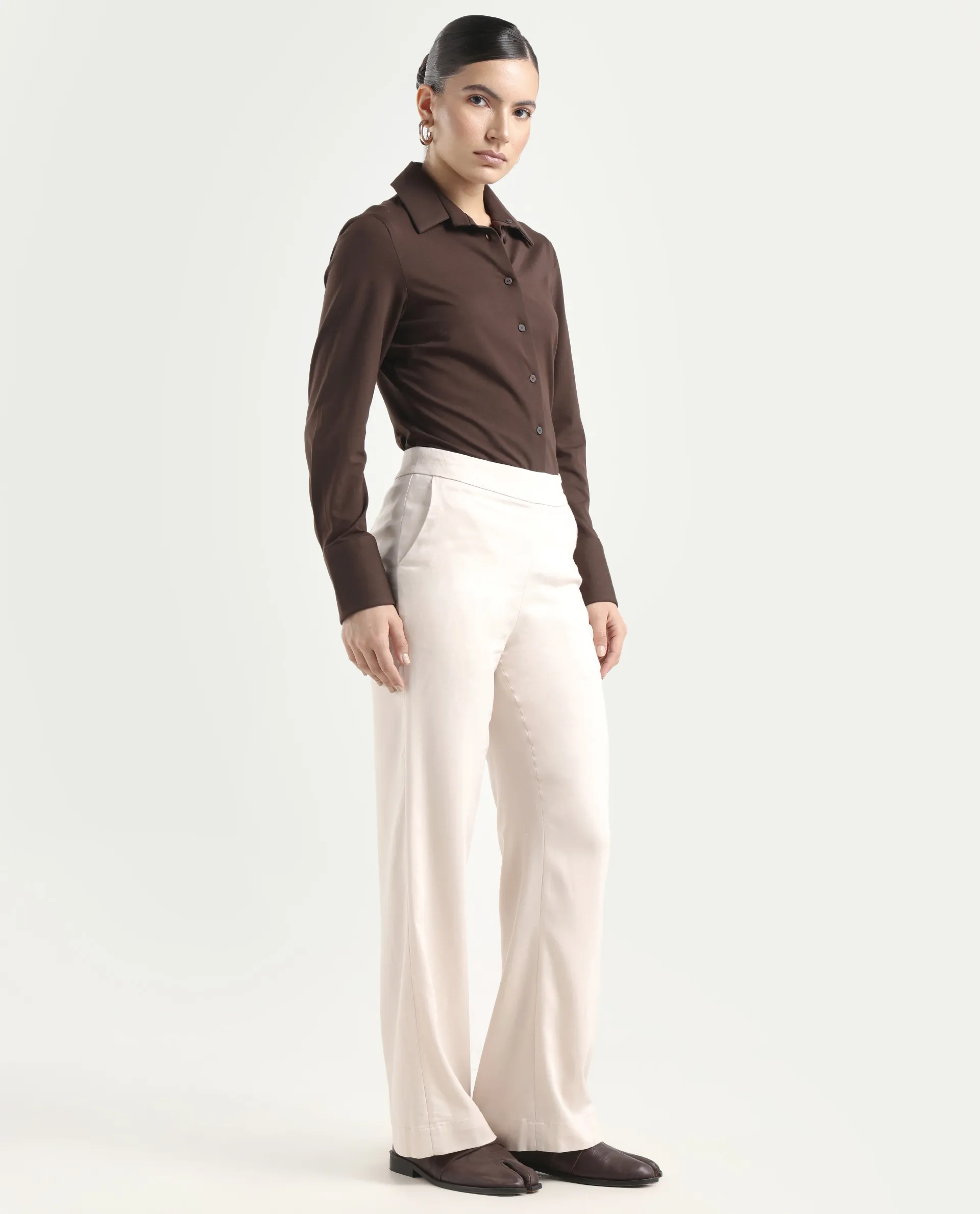 Rareism Women's Rotel Light Beige Polyester Plain Ankle Length Relaxed Fit Trouser - Image 6