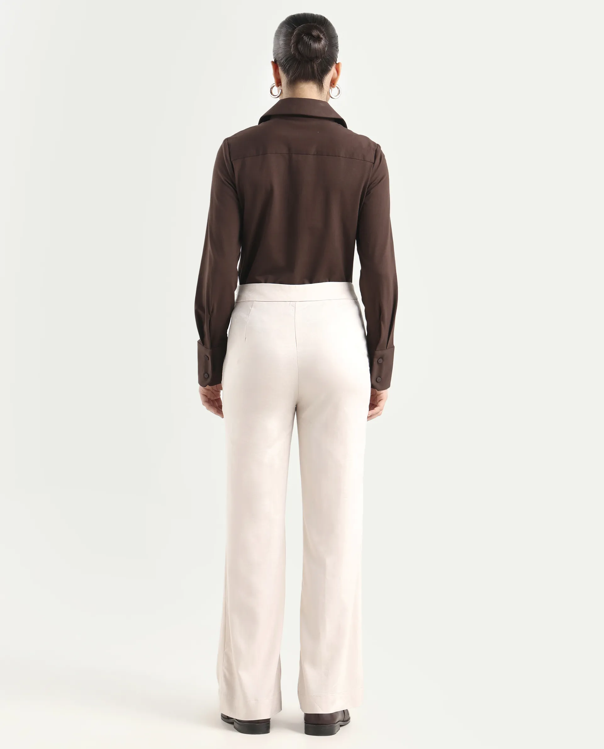 Rareism Women's Rotel Light Beige Polyester Plain Ankle Length Relaxed Fit Trouser - Image 7