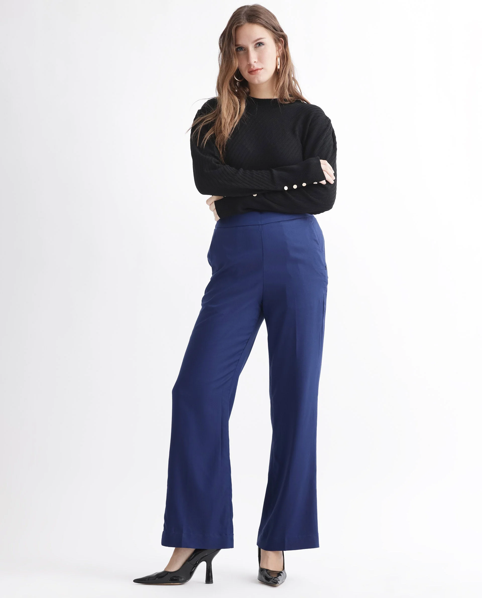 Rareism Women's Rotel Navy Polyester Plain Ankle Length Relaxed Fit Trouser - Image 11