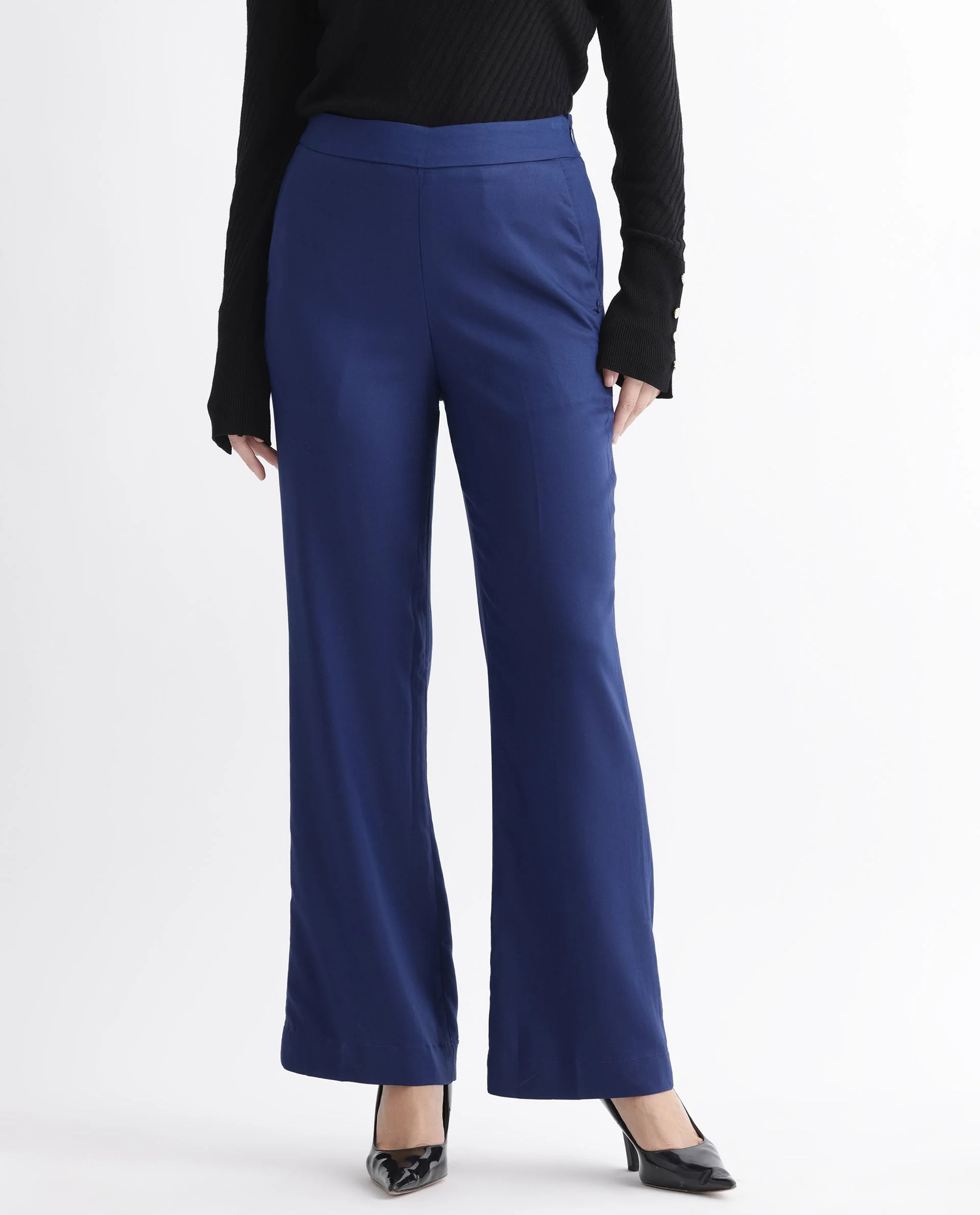 Rareism Women's Rotel Navy Polyester Plain Ankle Length Relaxed Fit Trouser - Image 12