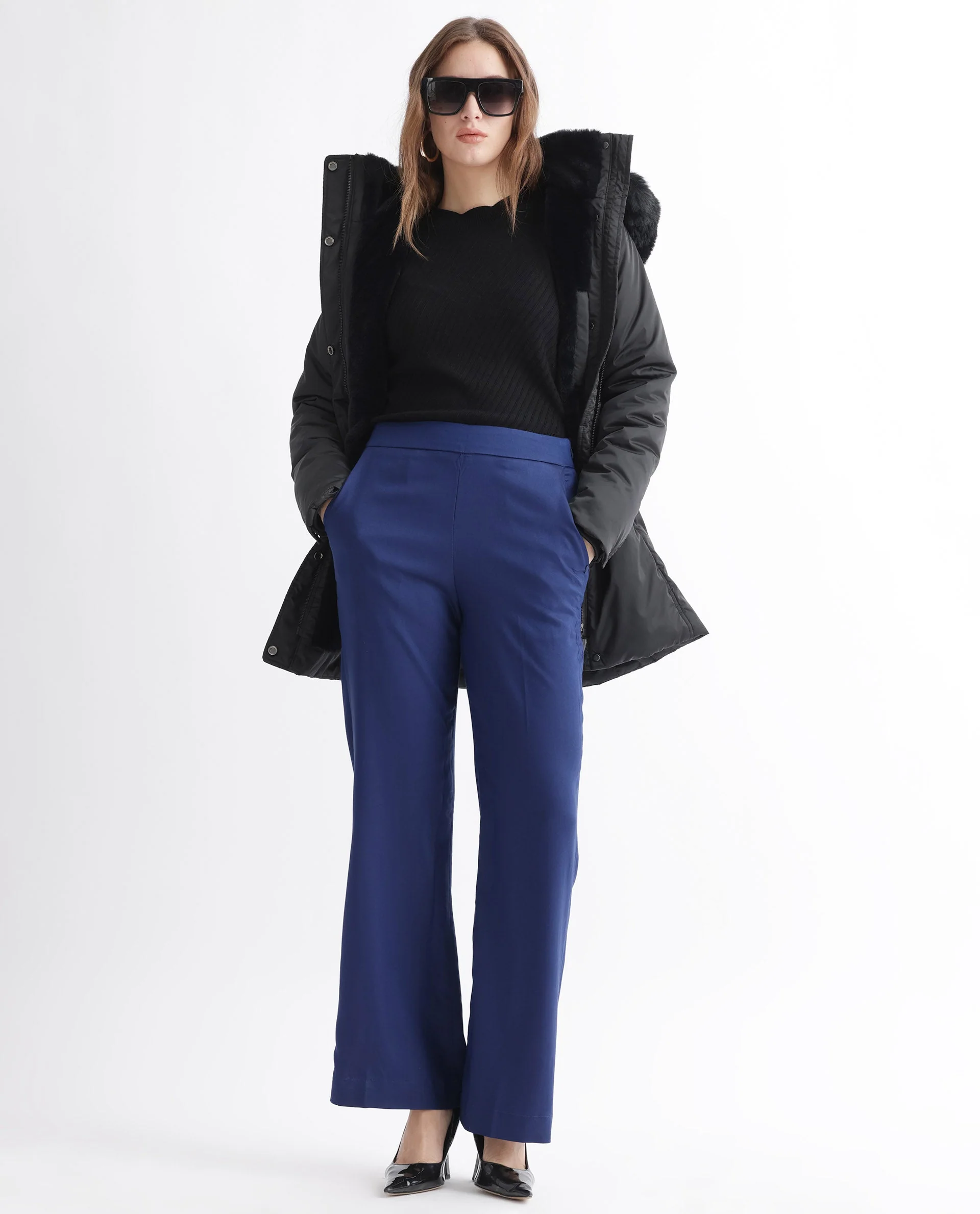 Rareism Women's Rotel Navy Polyester Plain Ankle Length Relaxed Fit Trouser - Image 4