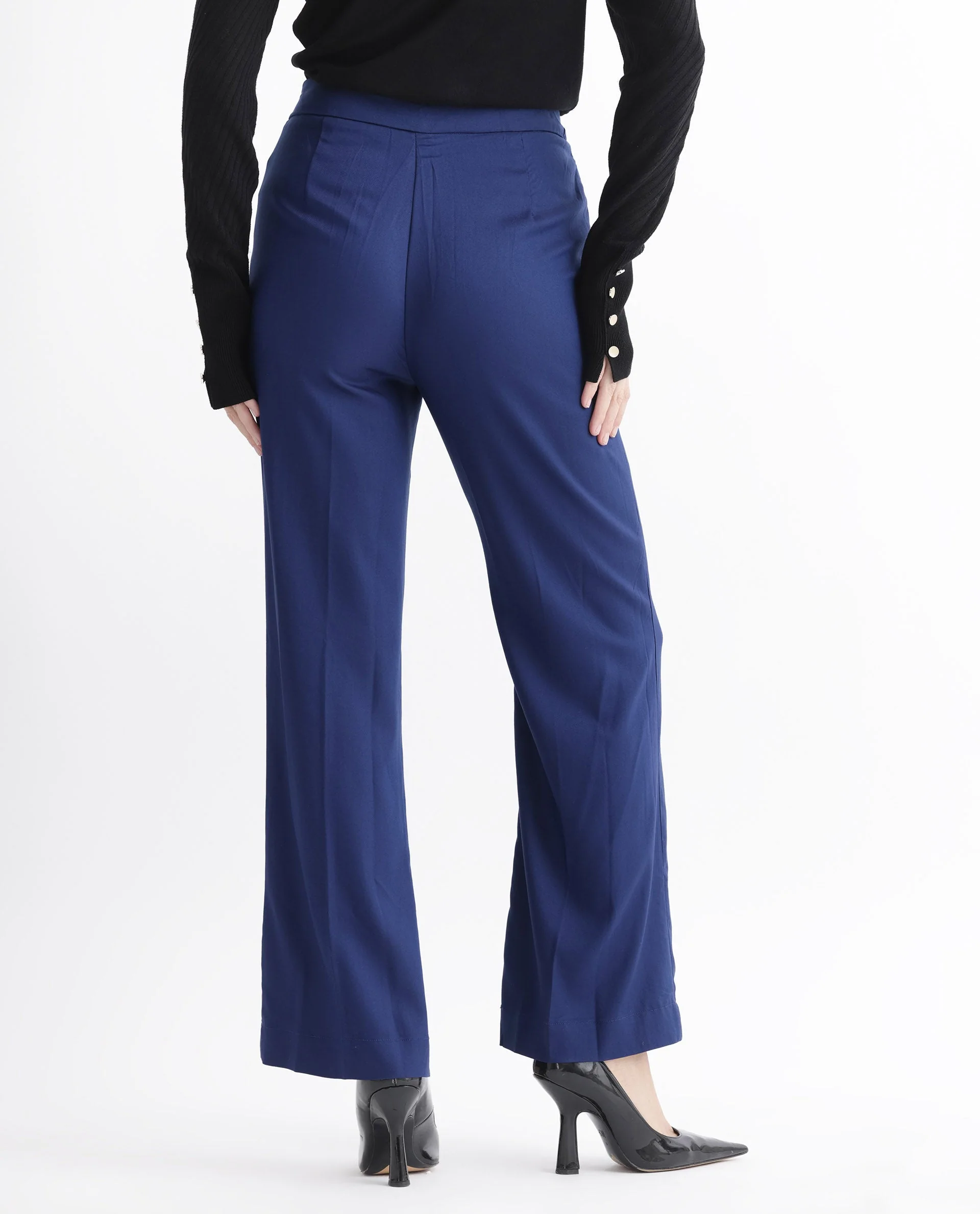 Rareism Women's Rotel Navy Polyester Plain Ankle Length Relaxed Fit Trouser - Image 5