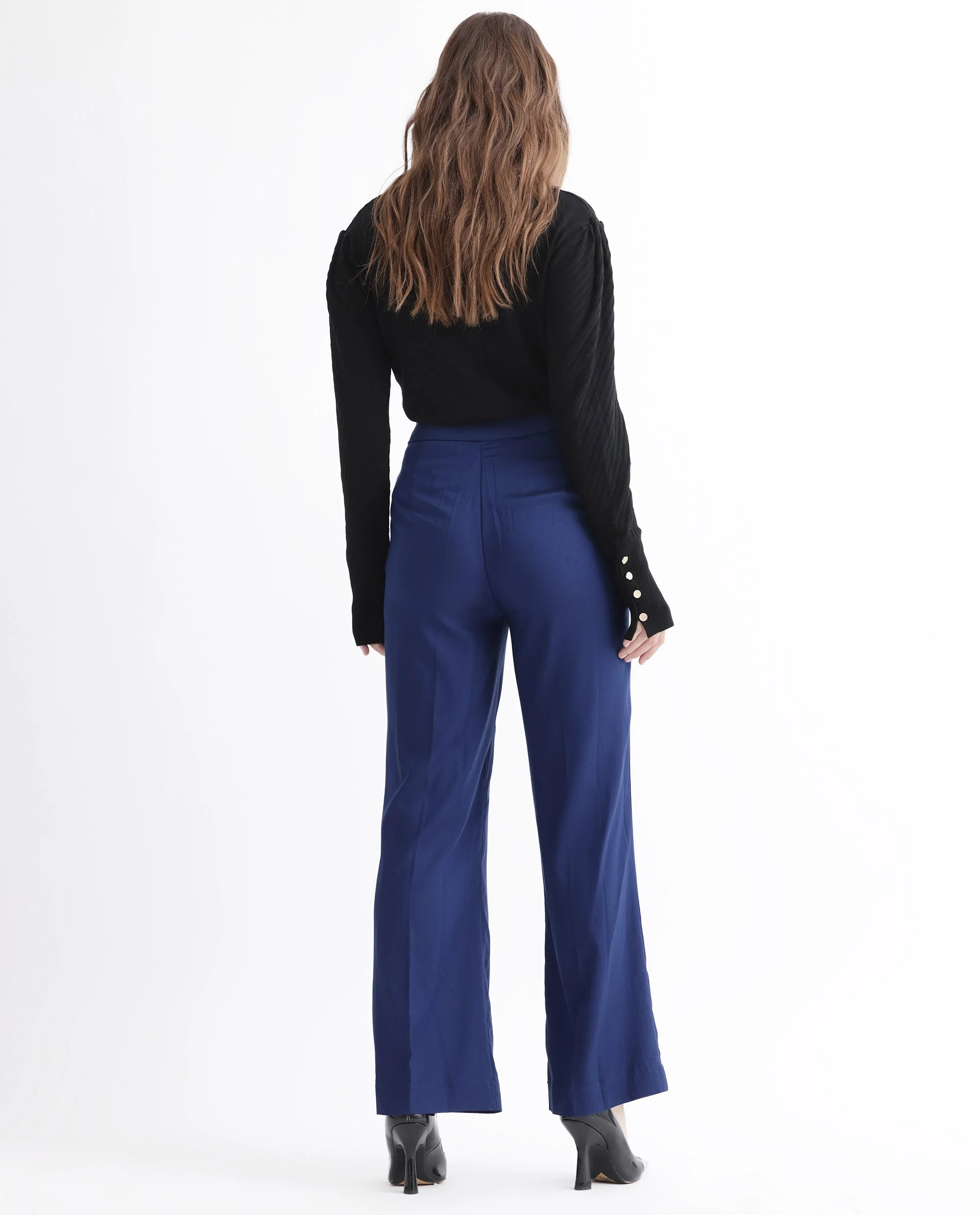 Rareism Women's Rotel Navy Polyester Plain Ankle Length Relaxed Fit Trouser - Image 6