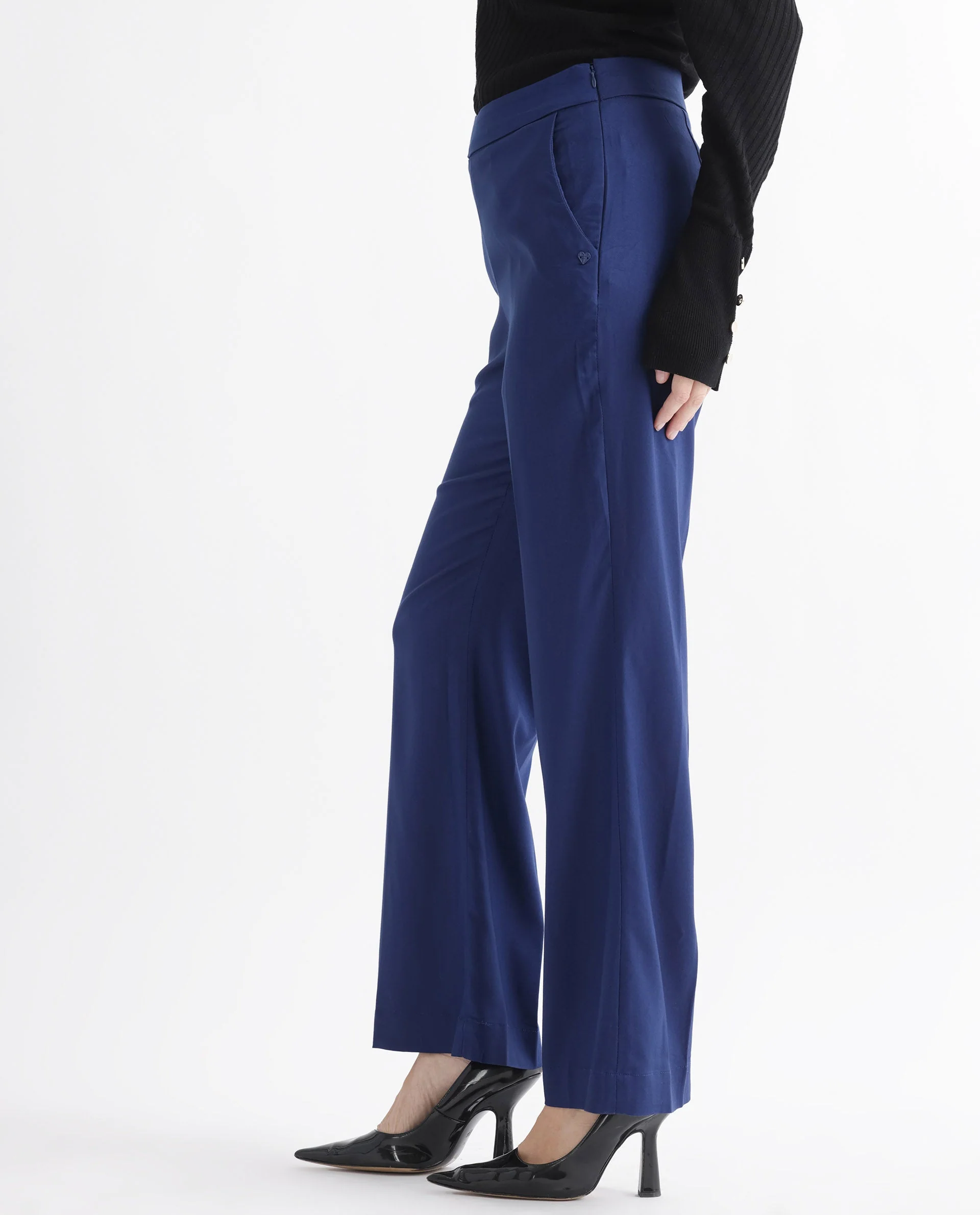 Rareism Women's Rotel Navy Polyester Plain Ankle Length Relaxed Fit Trouser - Image 7