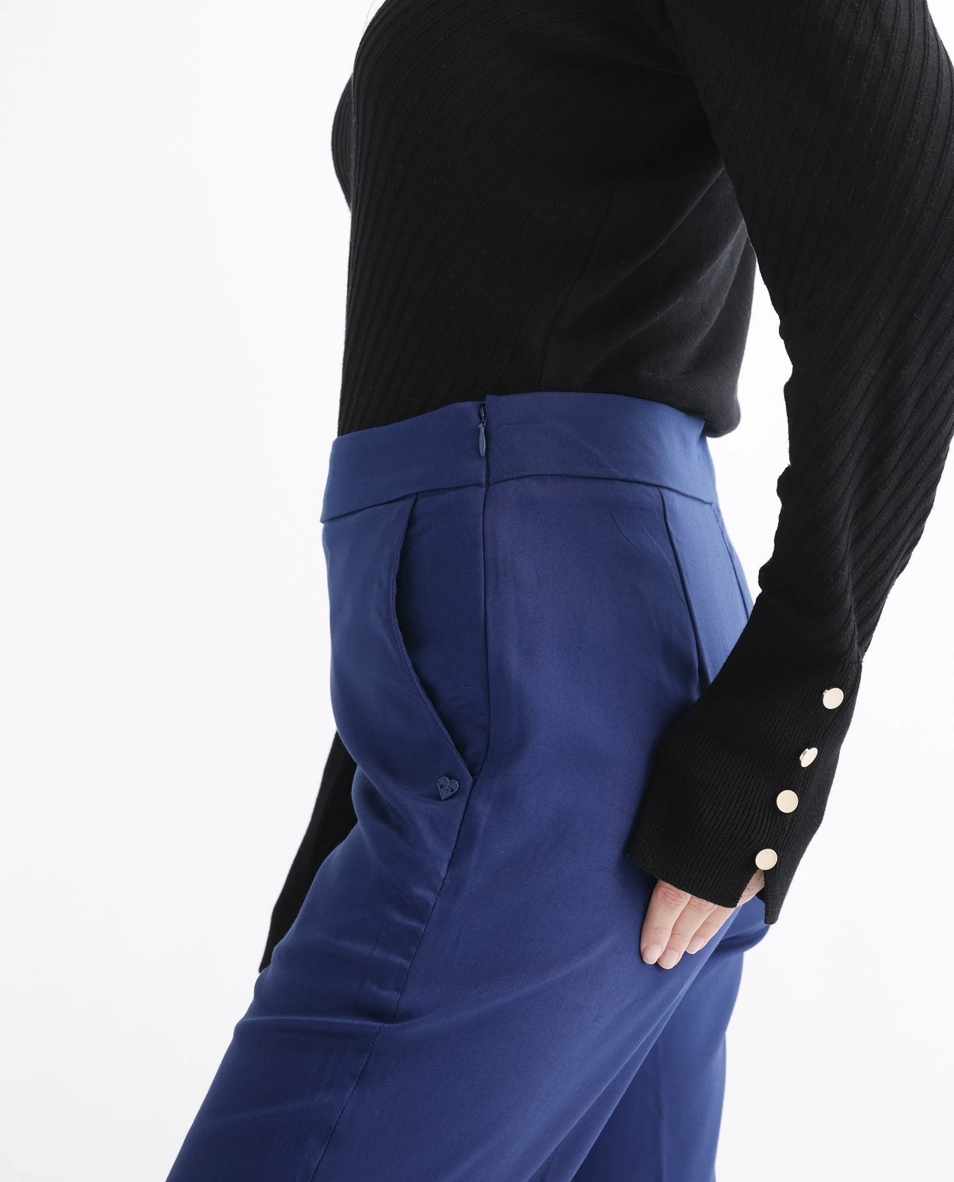 Rareism Women's Rotel Navy Polyester Plain Ankle Length Relaxed Fit Trouser - Image 8