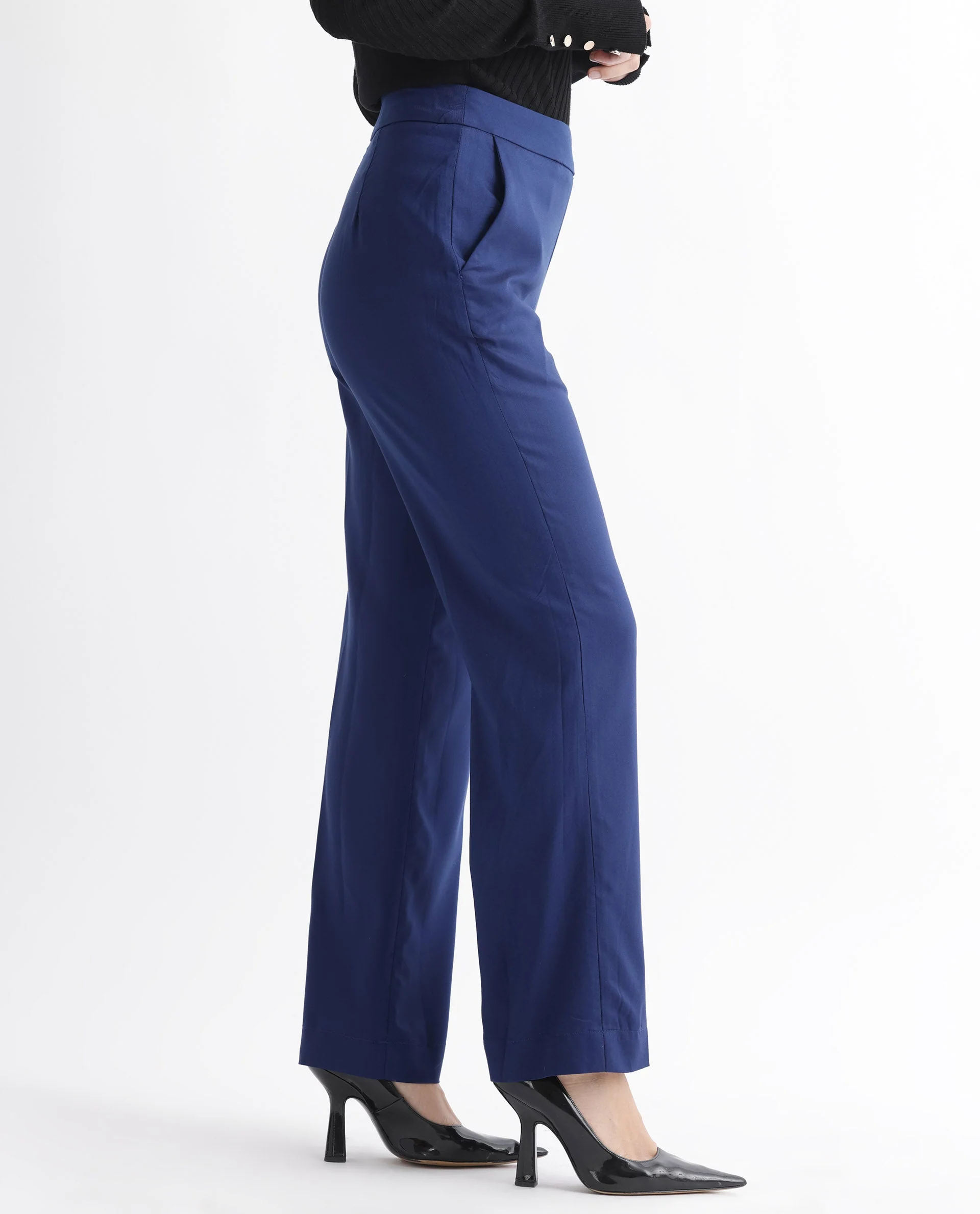 Rareism Women's Rotel Navy Polyester Plain Ankle Length Relaxed Fit Trouser - Image 9