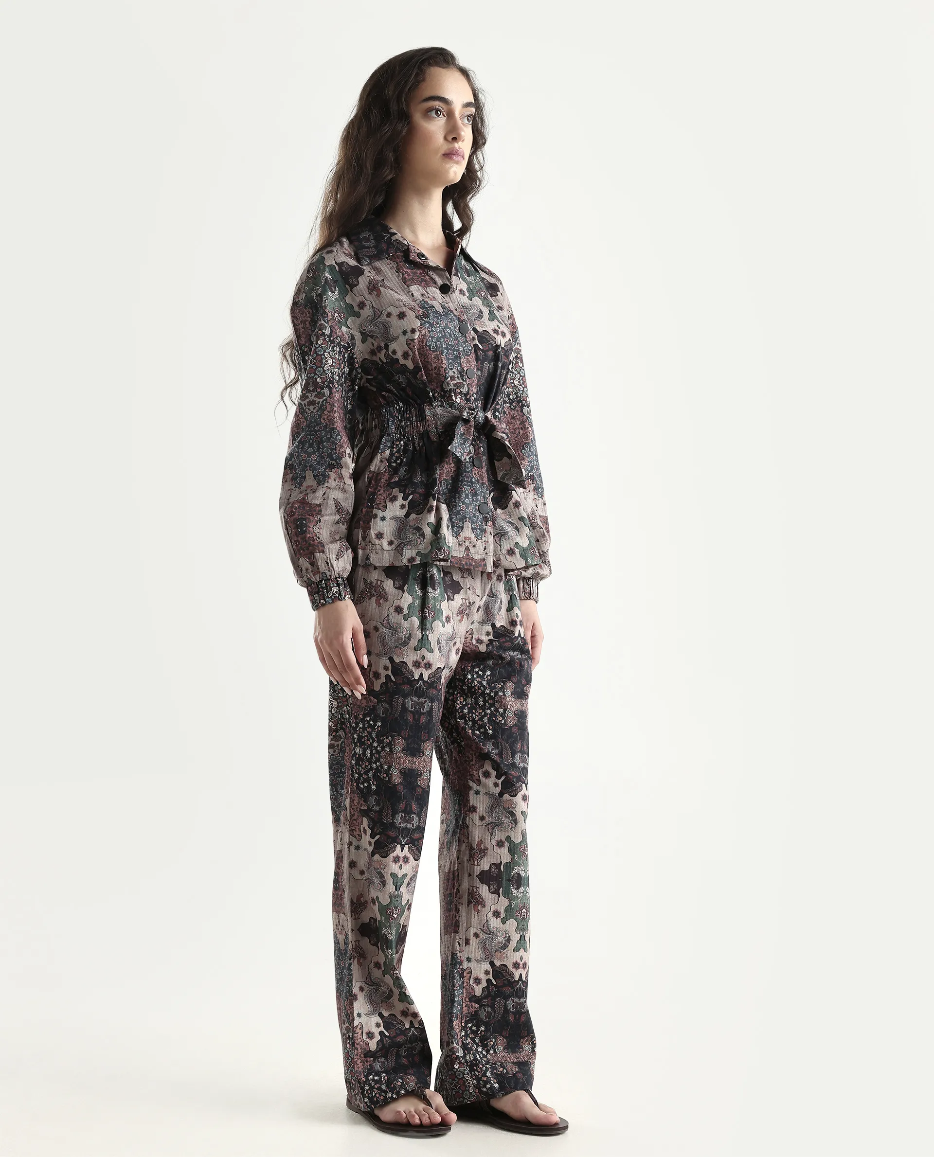 Rareism Women's Rotika B Dark Multi Cotton Blend Abstract Print Ankle Length Straight Fit Trouser - Image 5