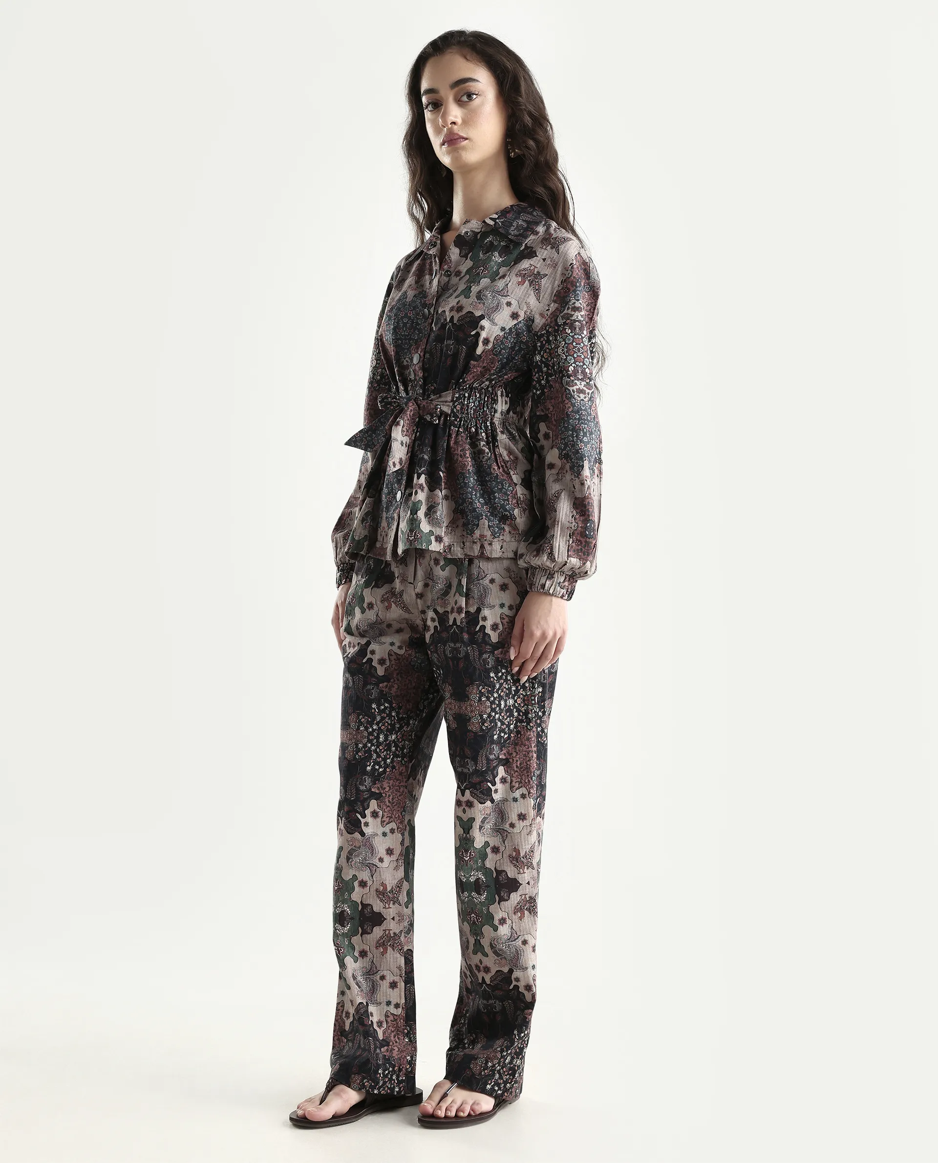 Rareism Women's Rotika B Dark Multi Cotton Blend Abstract Print Ankle Length Straight Fit Trouser - Image 6