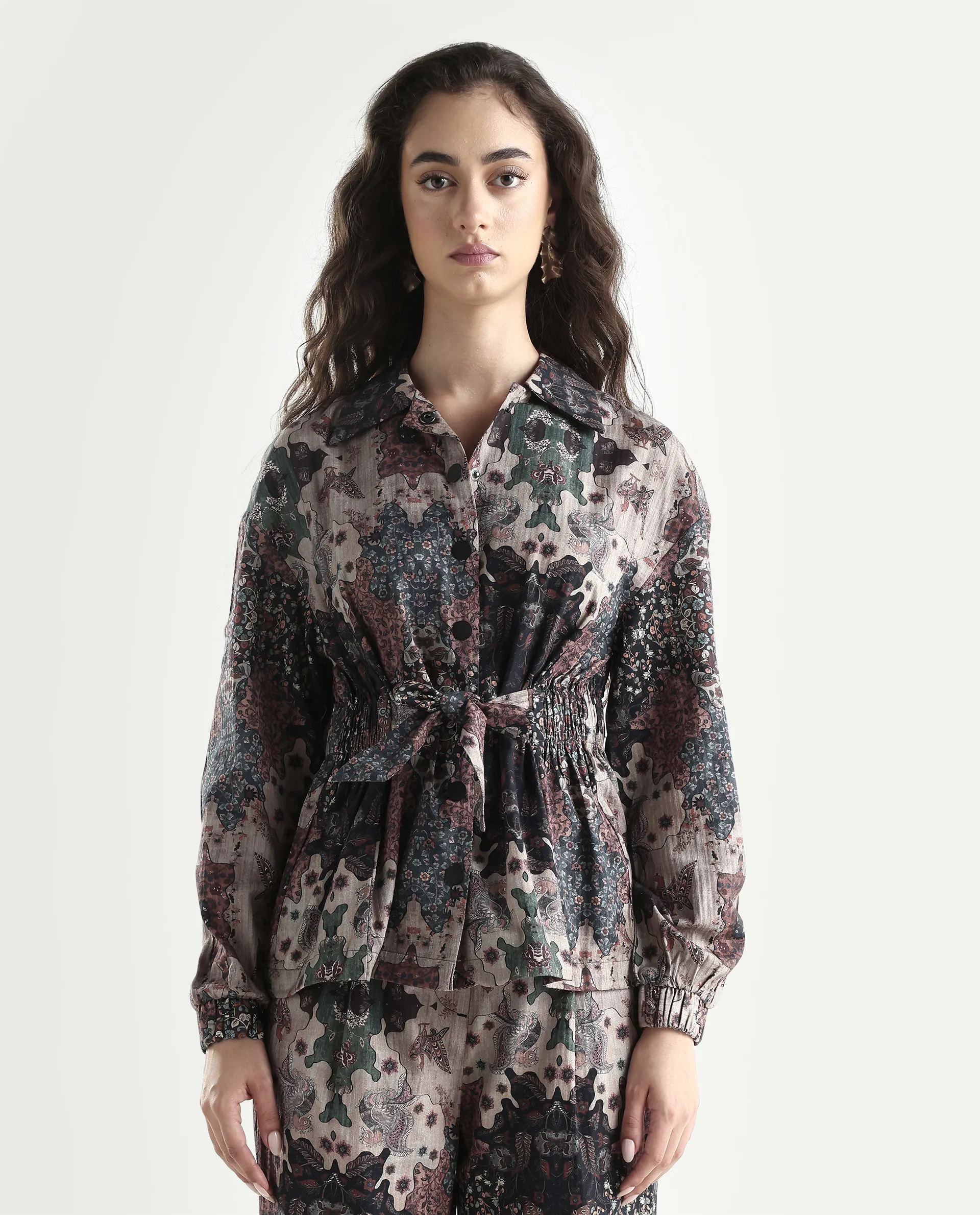 Rareism Women's Rotika Dark Multi Cotton Blend Spread Collar Abstract Print Regular Fit Jacket - Image 3