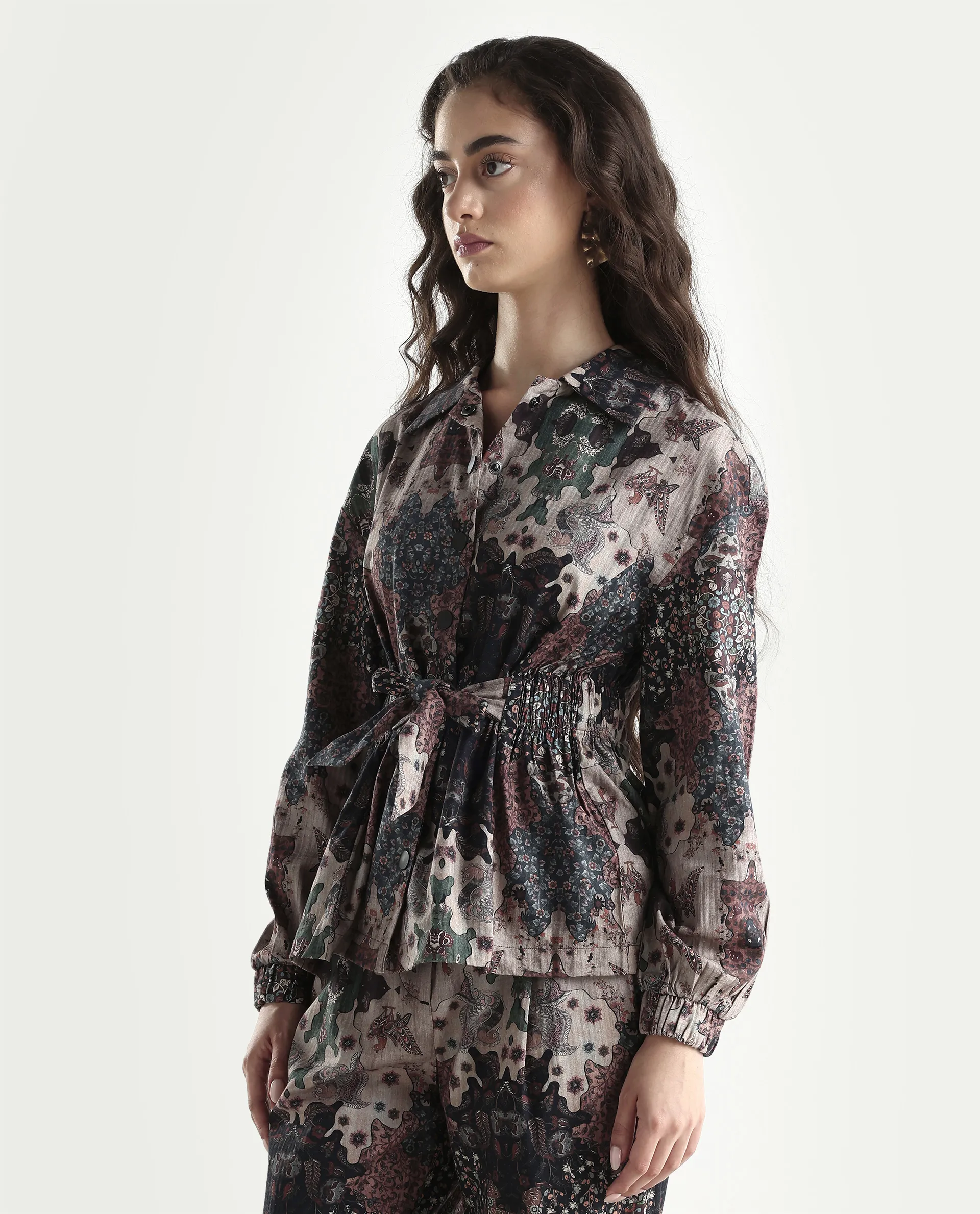 Rareism Women's Rotika Dark Multi Cotton Blend Spread Collar Abstract Print Regular Fit Jacket - Image 5