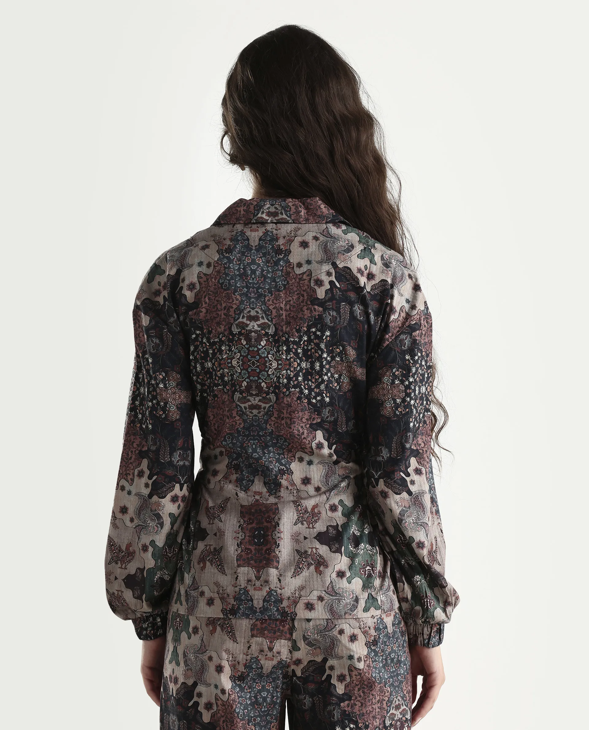 Rareism Women's Rotika Dark Multi Cotton Blend Spread Collar Abstract Print Regular Fit Jacket - Image 7