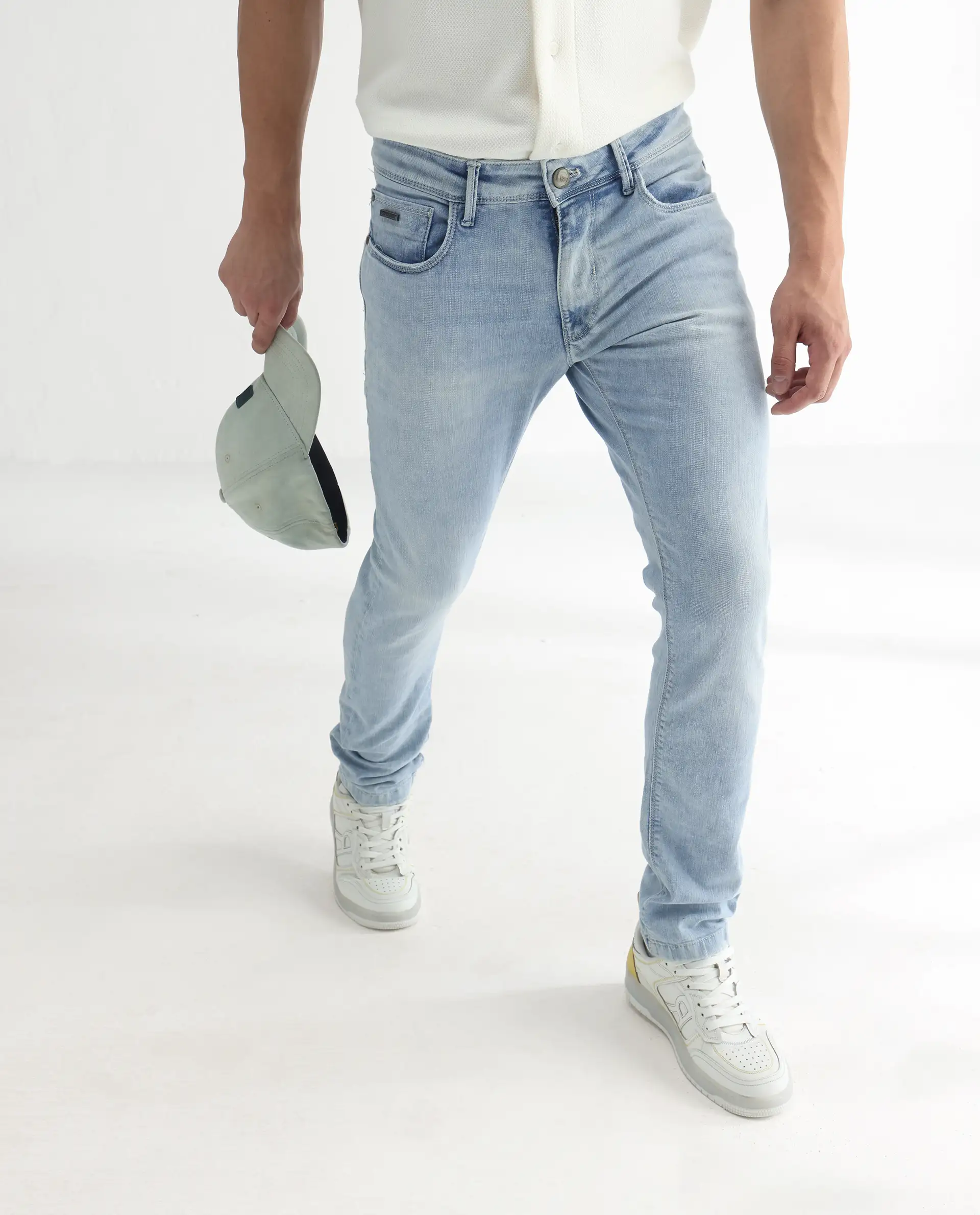 Rare Rabbit Men's Roune Light Blue Cotton Plain Hawk Slim Fit Jeans - Image 2